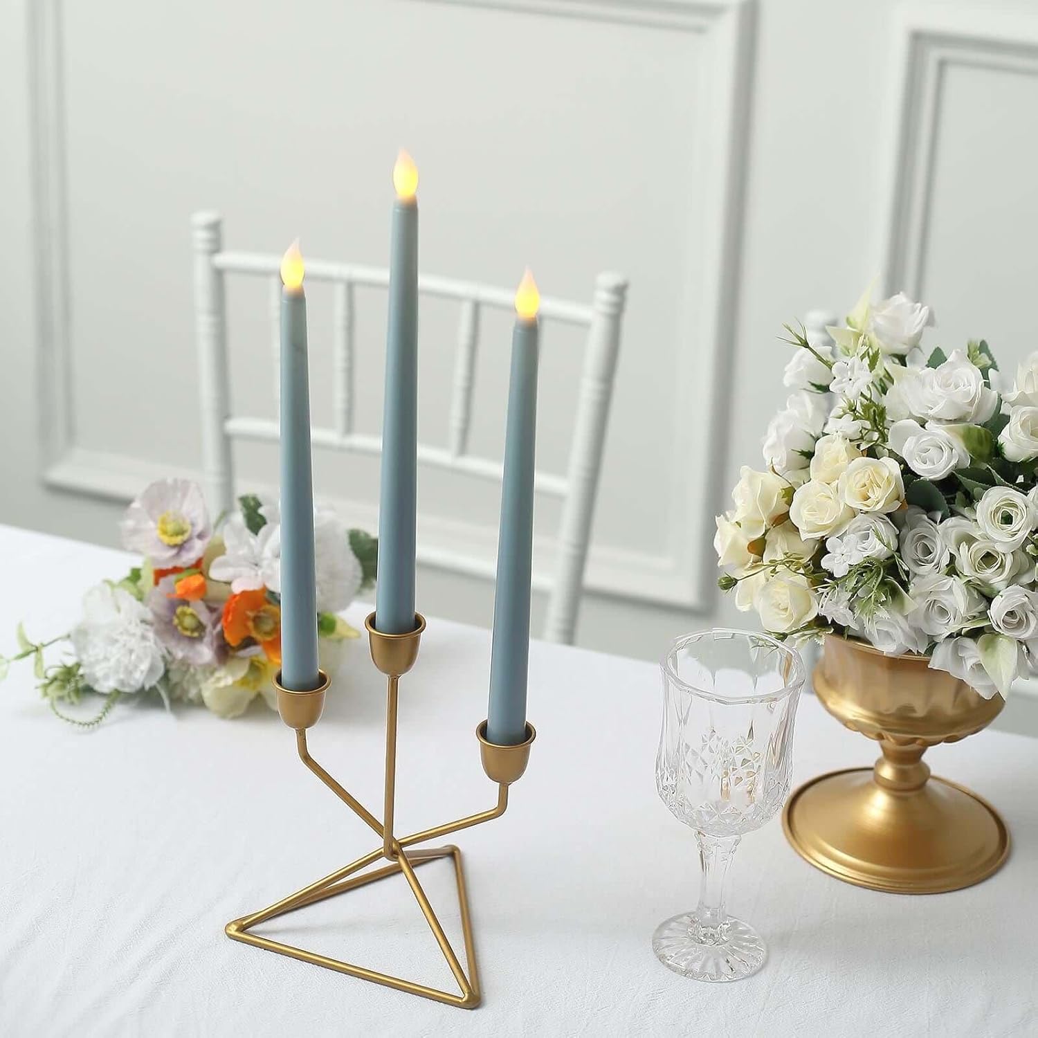 Tableclothsfactory Set of 3 | 11" Flickering Flameless Battery Operated LED Taper Candles Home Wedding Decor - Dusty Blue