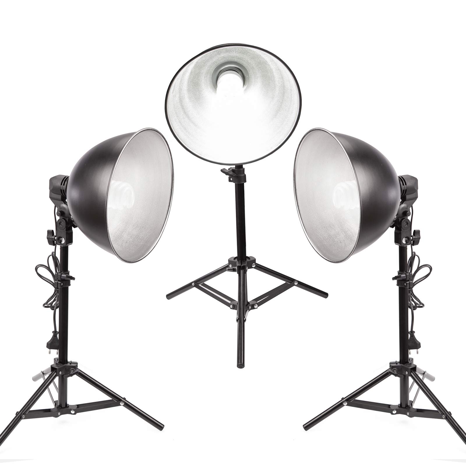 Kit di luci fisse per studio fotografico, con 3 lampade da 150 W, 5500 K, supporto per luce, attacco E27 e paralume per fotografia di prodotti, fotocamera, foto alla moda, YouTube, video