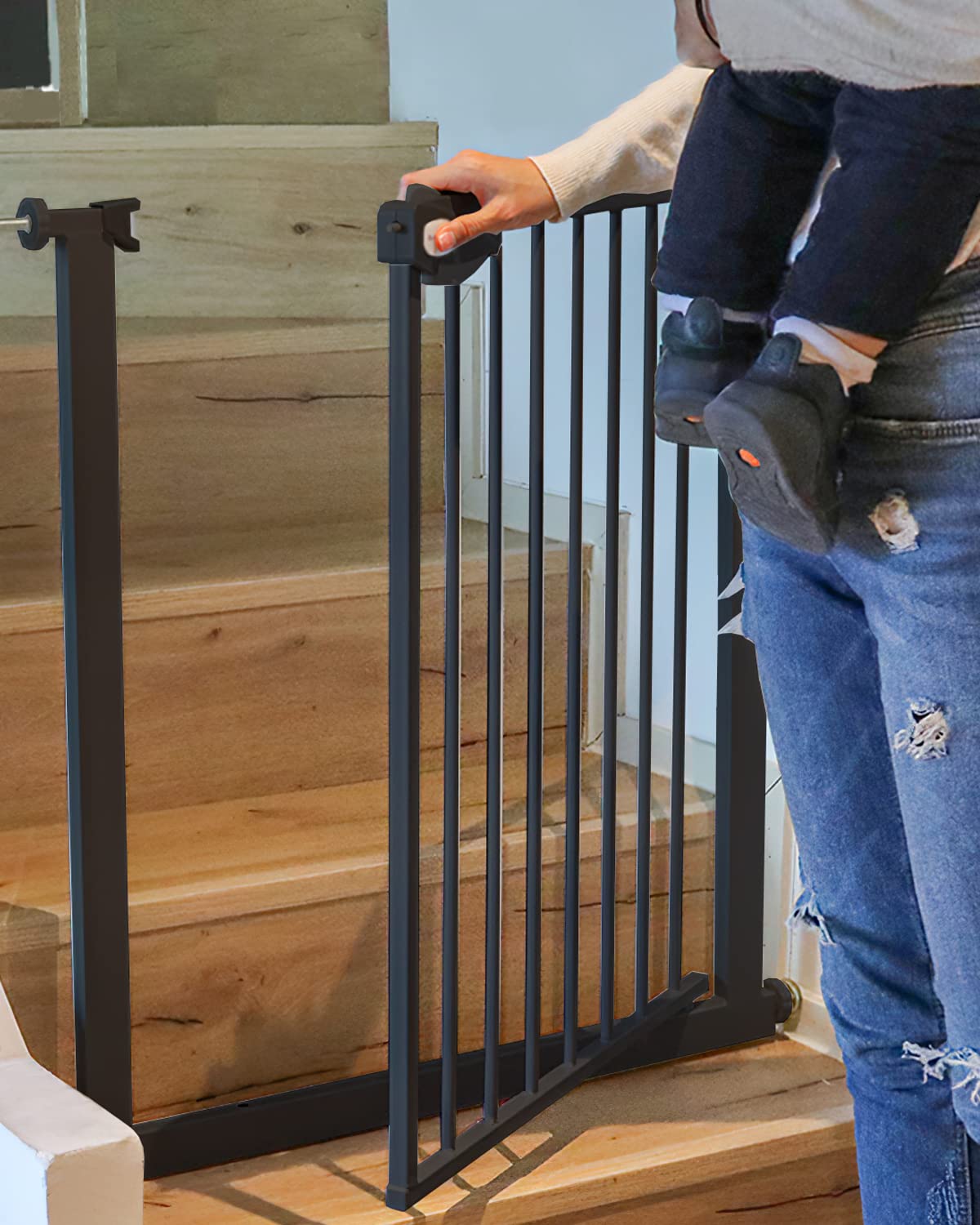 UBRAVOO Cancelletto per Bambini per Cani, Altezza 100 Cm Cancelletto di Sicurezza per Bambini 85-94 cm di Larghezza Chiusura Automatica Tripla Serratura Aperta Tenere Cancello per Scale