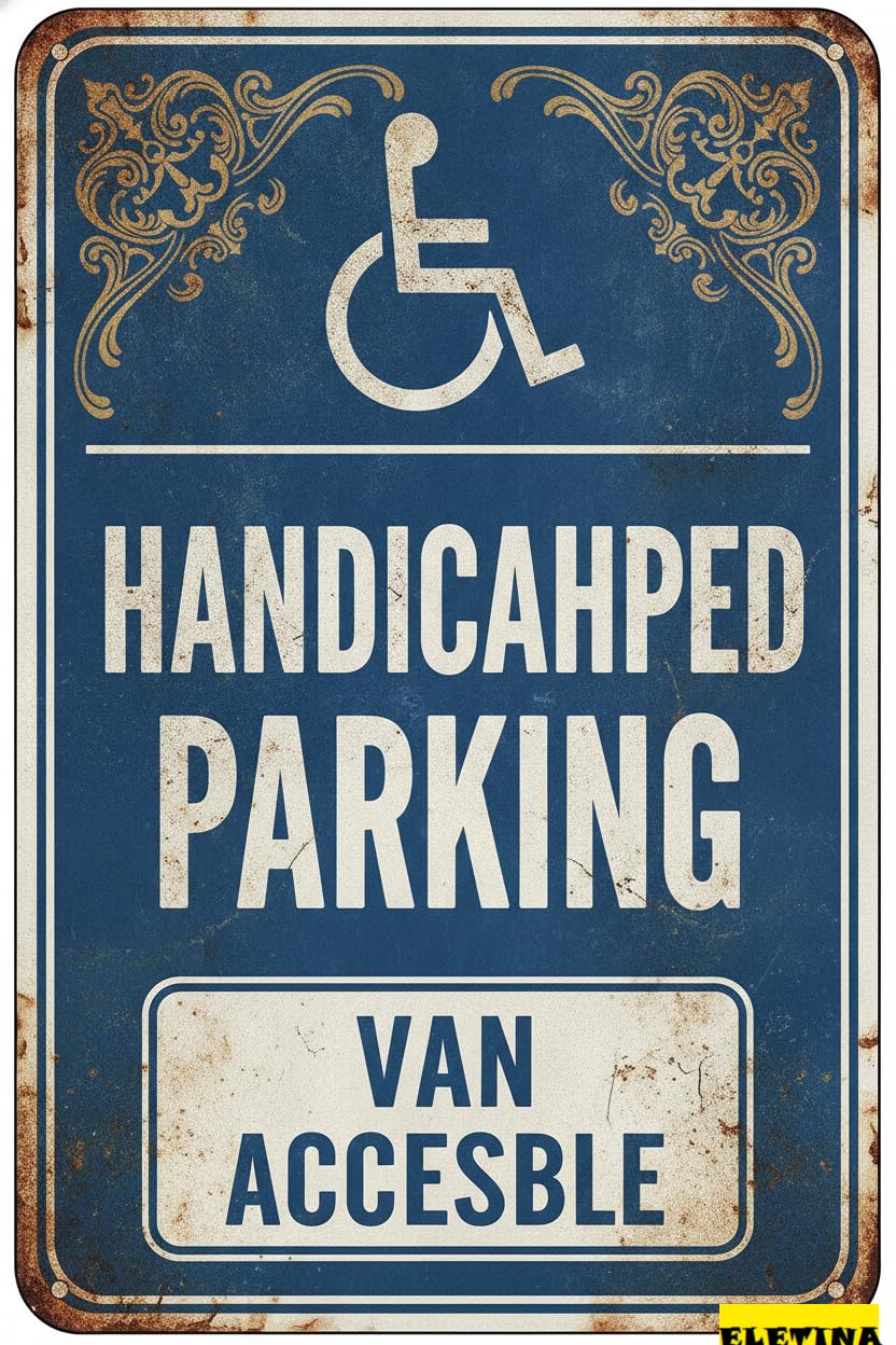Handicapped Parking Van Accessible Metal Vintage Street Security Sign Street High Way Gate Fence Garden 8x12in