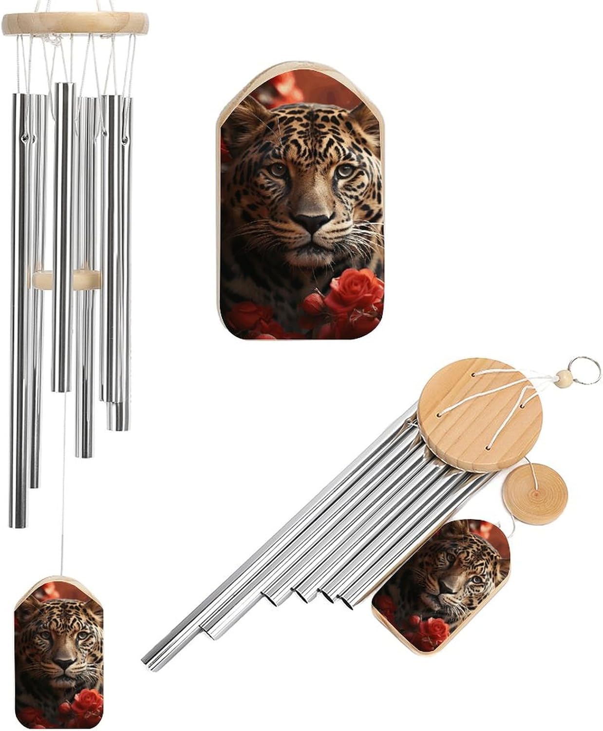 Outdoor Wind Chimes, Red Rose and Tiger Printed Wind Chimes,Simple Wind Chimes,Curtain Wind Chimes for Home Decoration