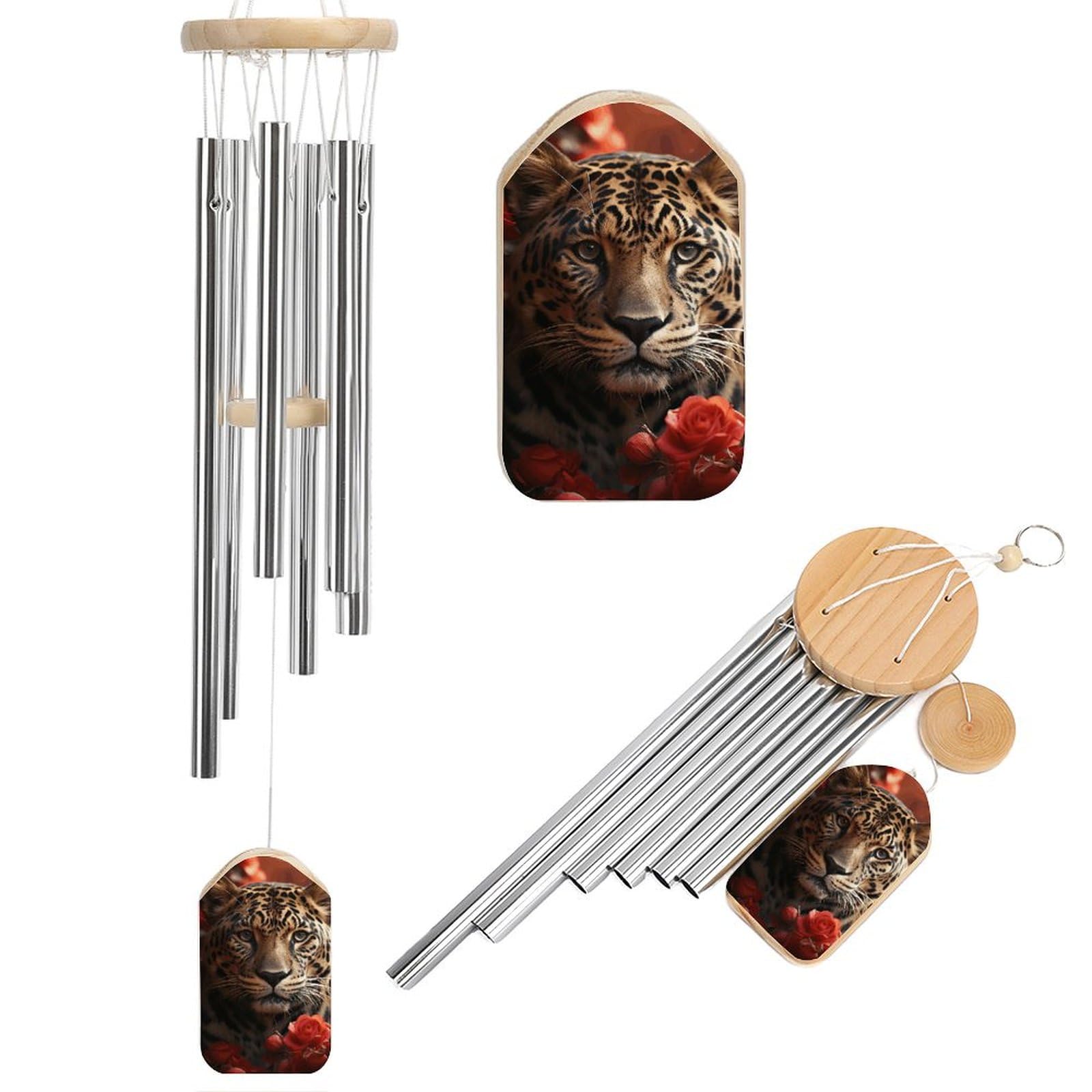 Outdoor Wind Chimes, Red Rose and Tiger Printed Wind Chimes,Simple Wind Chimes,Curtain Wind Chimes for Home Decoration