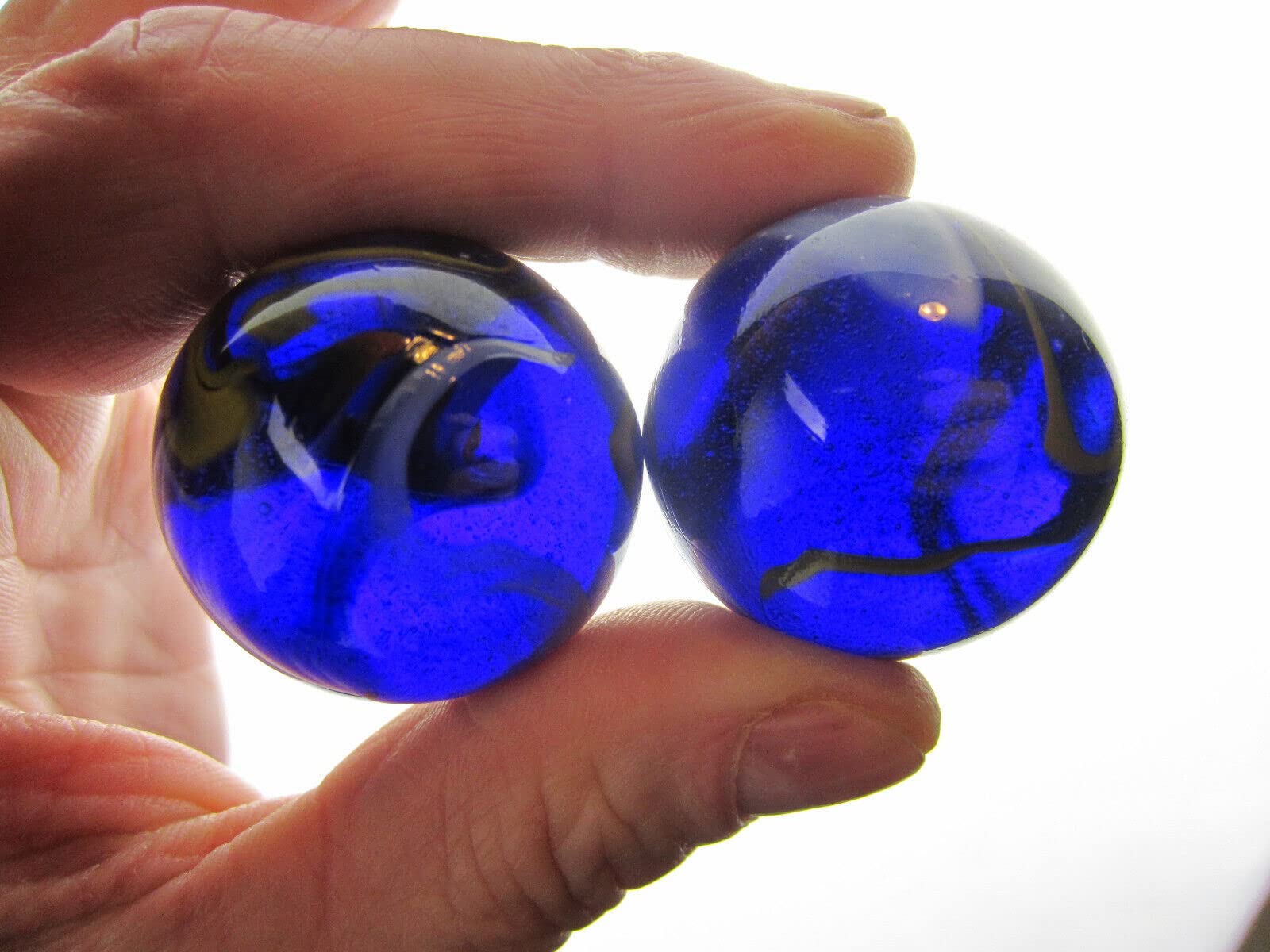 Big Game Toys~Set of 2 Starry Night 35mm Boulder Black/Blue/Red/Yellow/White Swirl Large Shooter Solid Glass Marbles Aquarium Decor