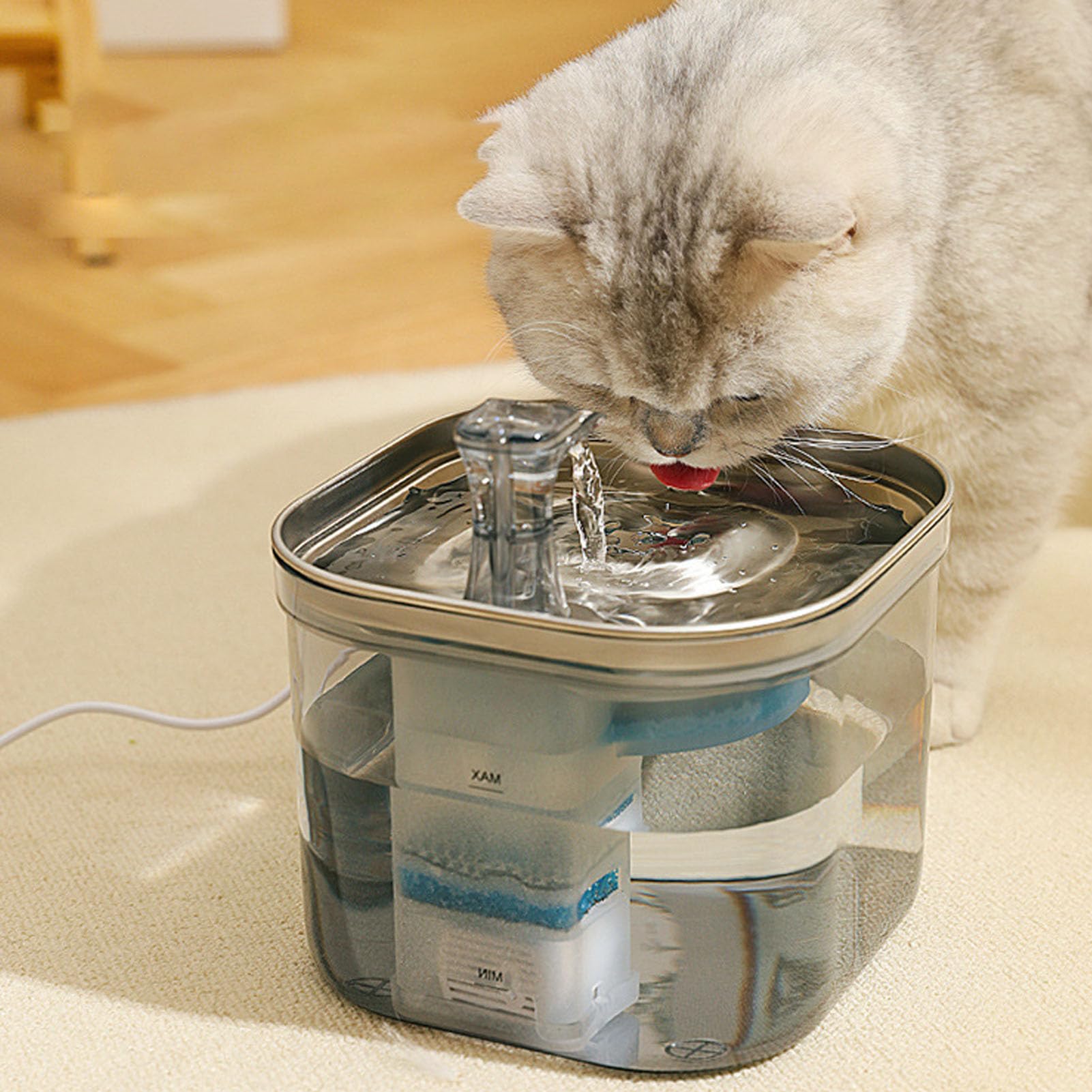 Fuente de Agua para Gatos, Fuente de Agua para Mascotas de Acero Inoxidable con Filtros de Repuesto, Fuentes Silenciosas para Gatos para Beber, Dispensador Automático de Agua