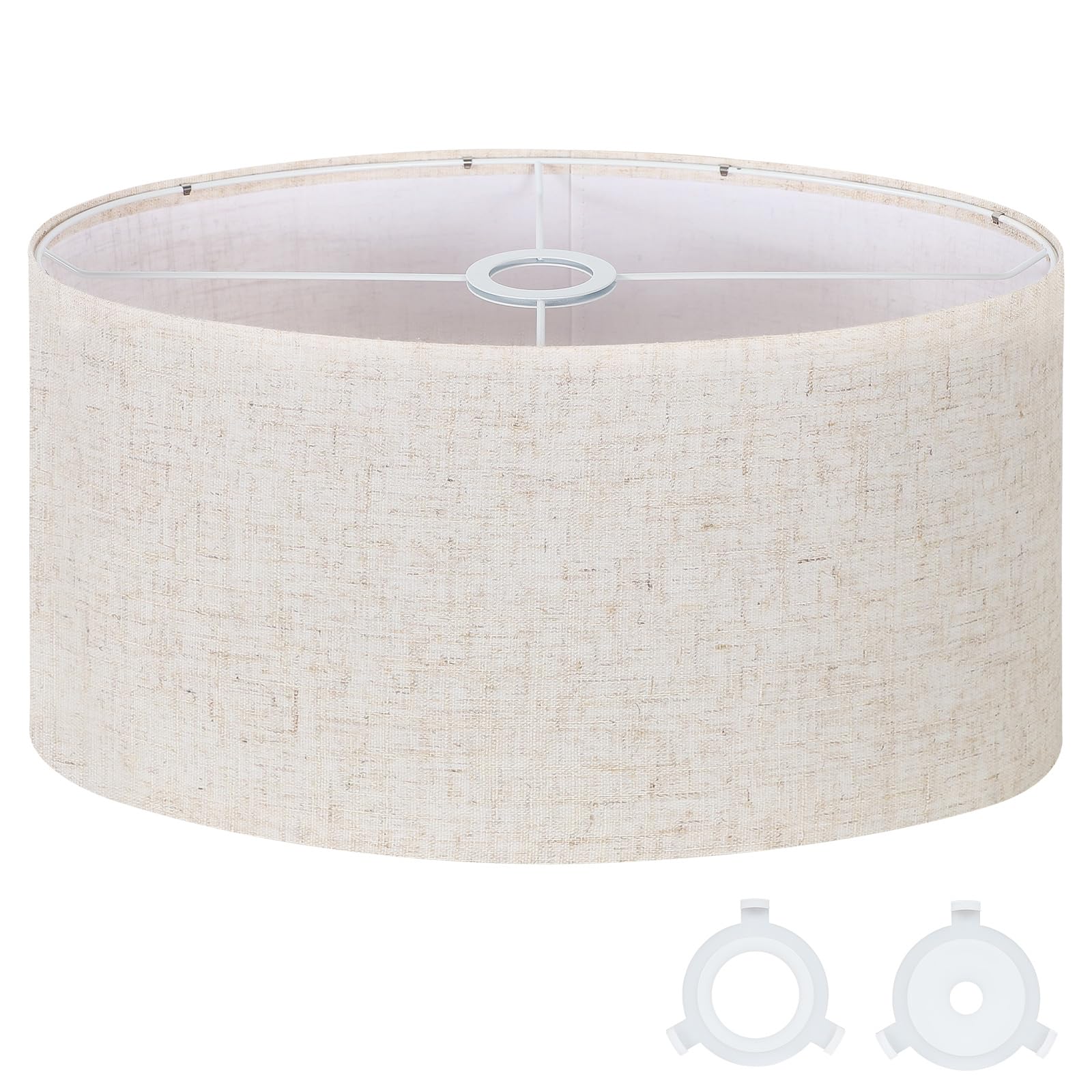 OUTON Beige Large Oval Lampshade, 16" Top x 10" Bottom x 9.7" High, Linen Lamp Shade Replacement for Floor Lamps and Tall Table Lamps, 1.65" Spider Fitting, Easy to Assemble, with Adapters Included