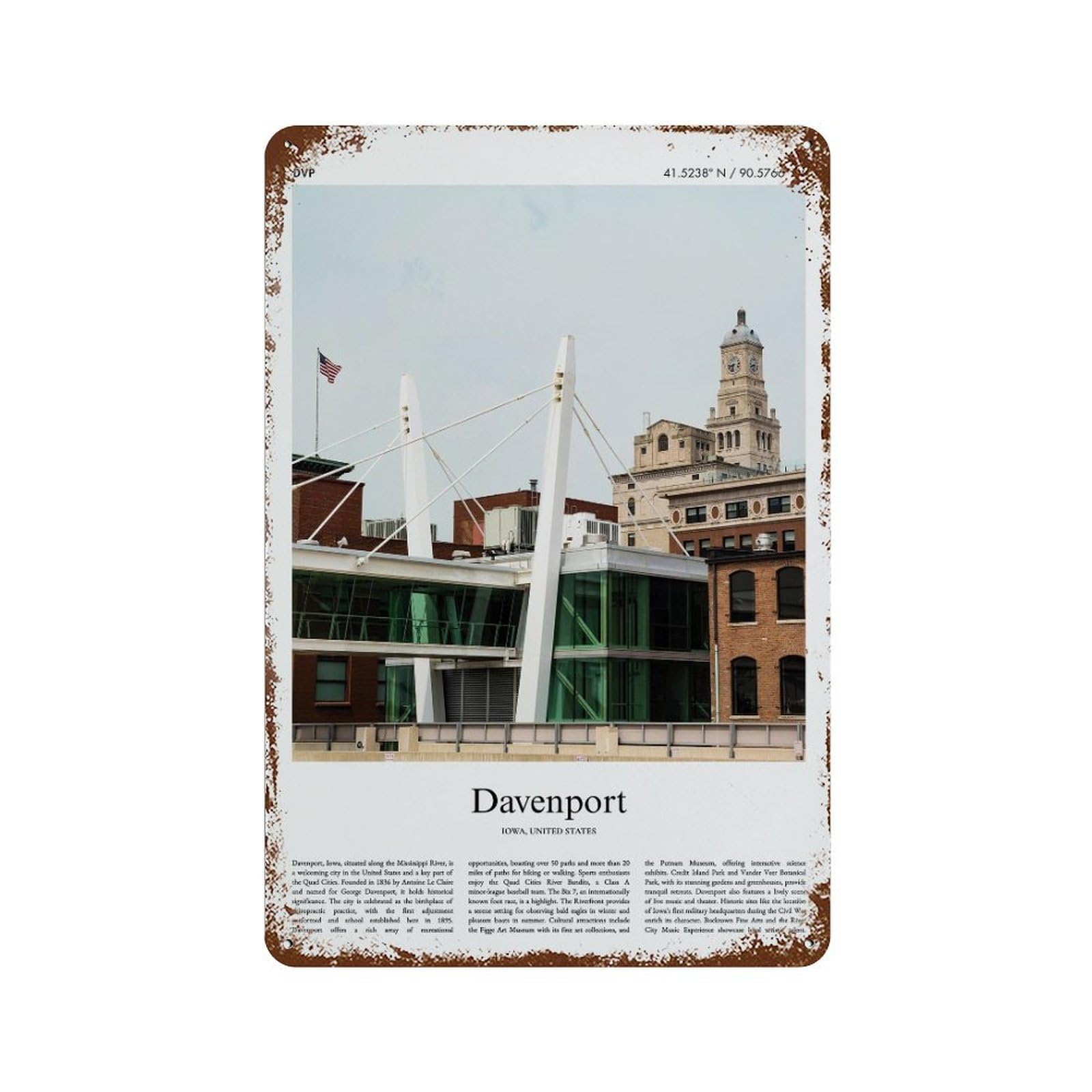 xiaoxiaoshen Davenport Iowa, United States, USA City Scenery Wall Decor Art Metal Tin Poster Modern Home Decor Art Home Bar Shop Decorations Vintage Sign 30x20cm