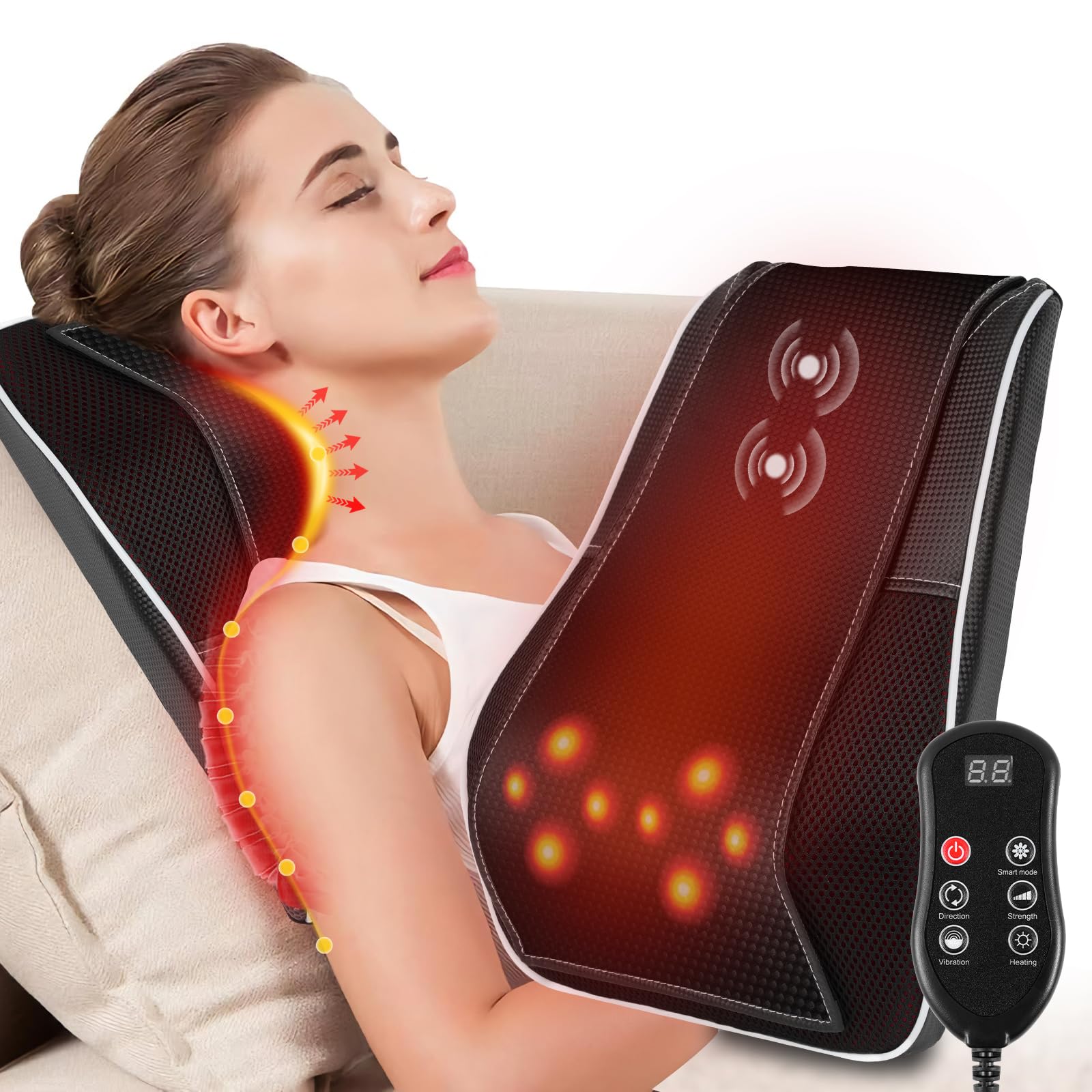 Aolso Nackenmassagegerät mit Wärme, Shiatsu Massagegeräte, 3D Rücken knetmassage, Knet Massagekissen zur Linderung von Rücken, Nacken, Schulter und Beinschmerzen, Geschenke für Männer und Frauen