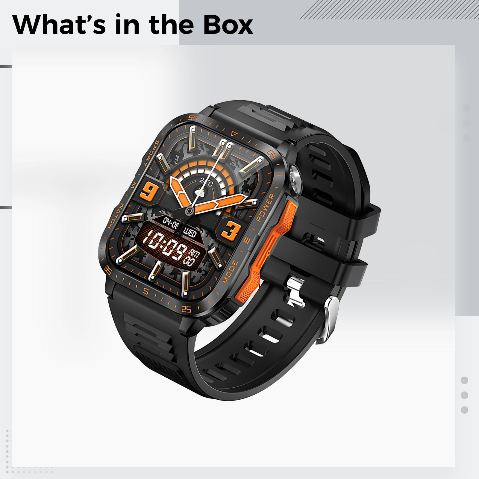Orologio intelligente armato da uomo, KT79 Outdoor robusto indossabile, impermeabile IPX8-3ATM, torcia LED integrata, chiamata BT 5.3 wireless, monitoraggio della salute, durata della batteria di