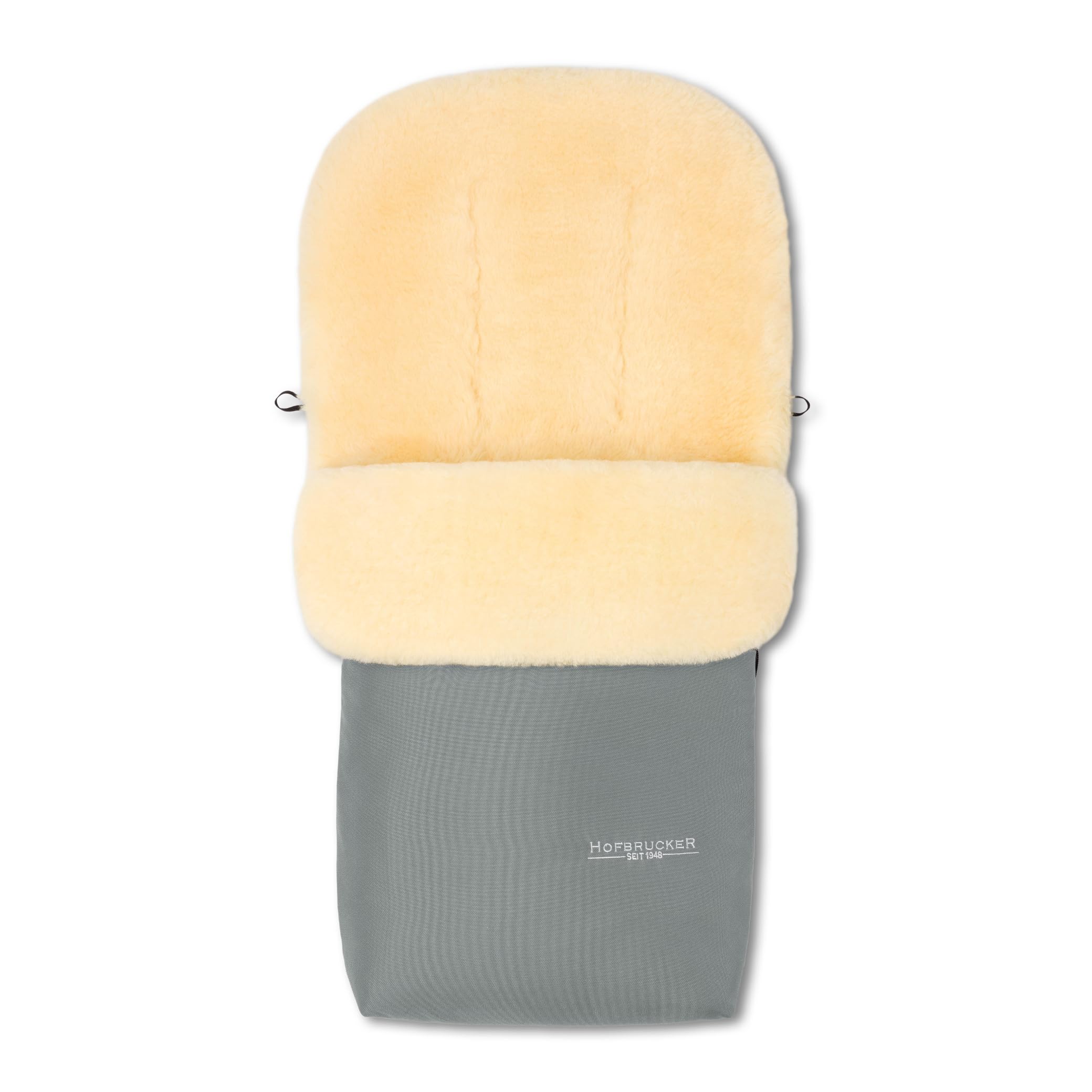 HOFBRUCKER Putzi Lammfell-Fußsack für Kinderwagen & Buggy | Winterfußsack 90 x 34 cm | wind- & wasserabweisend | Oberteil per Rundum-Reißverschluss abnehmbar | Made in Germany