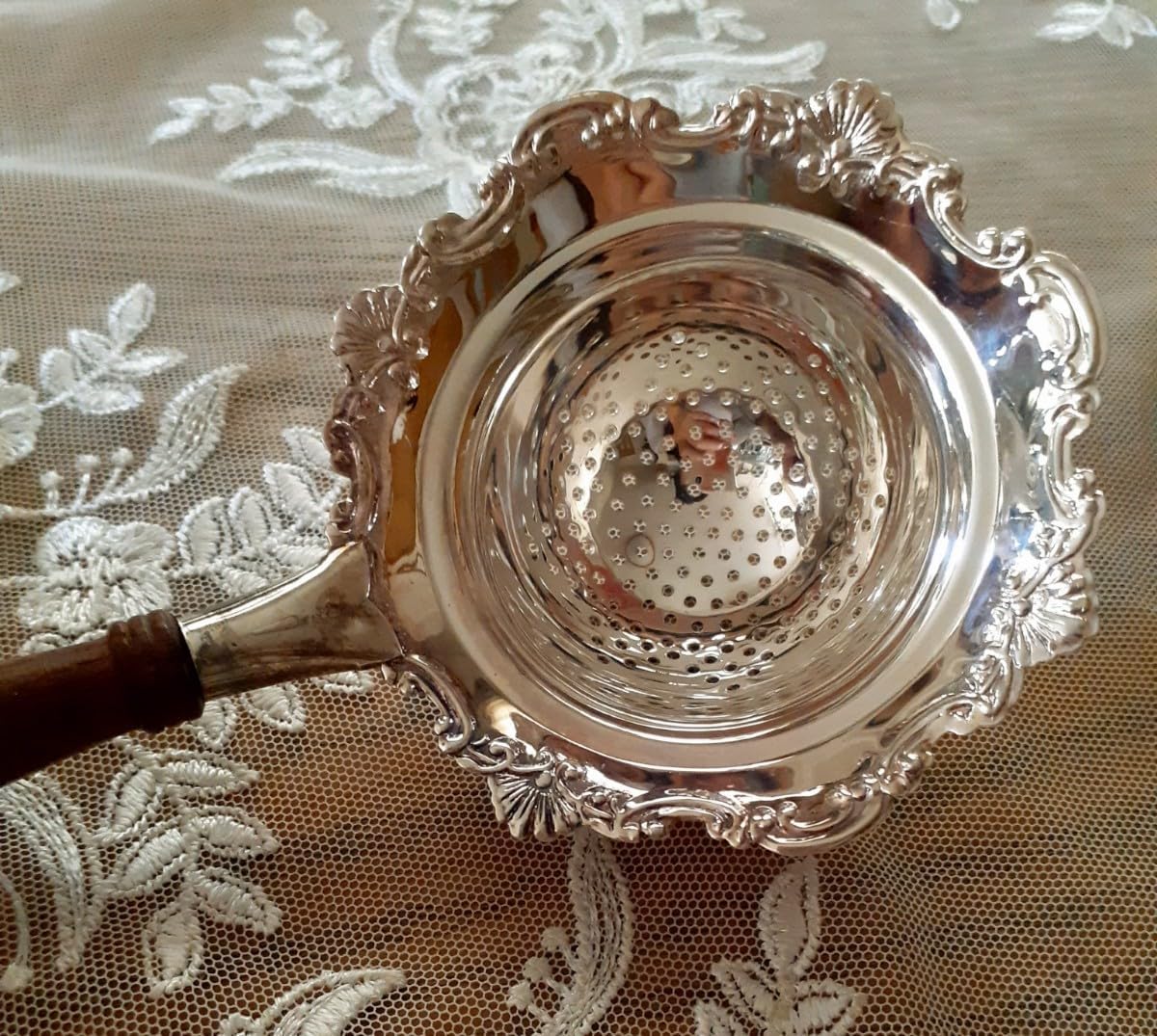 シルバー 茶こし ティーストレーナー 木箱入り アンティーク ロココ