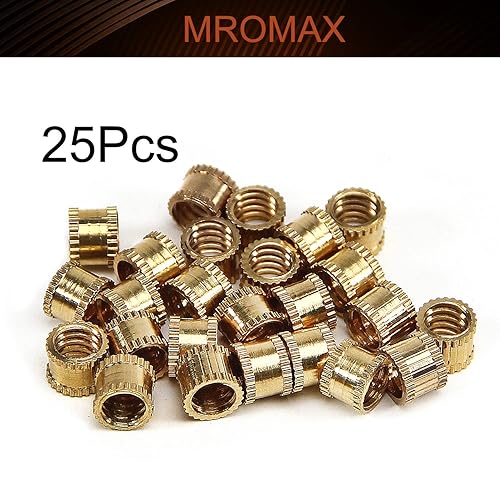 Miniatura 4 de MroMax Tuercas de inserción moleteadas de 14 ''-0.787 x 0.236 in (H) x 0.315 in (OD) rosca hembra de latón roscado tuerca de incrustación para