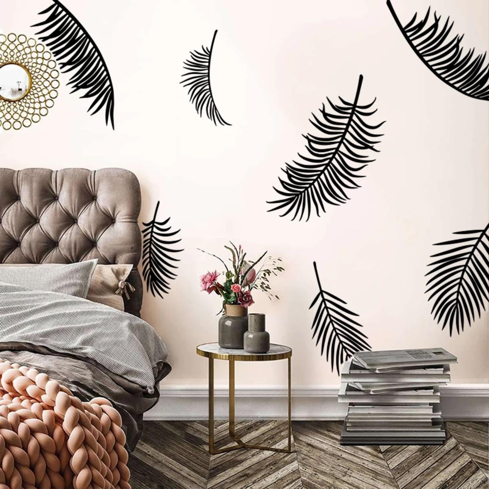 YOUOUSI Palm Leaf wall Stickers, Woodland Branches and Leaves wall Decals, Game Room Vinyl Bedroom Bathroom wall Art Decals
