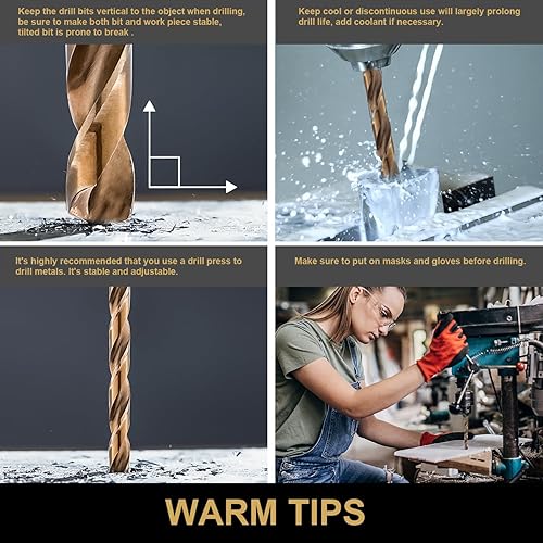 Miniatura 4 de Juego de 60 brocas de cobalto M35 HSS Twist Jobber para metal endurecido, acero inoxidable, hierro fundido, plástico y madera #1 - #60 con caja de