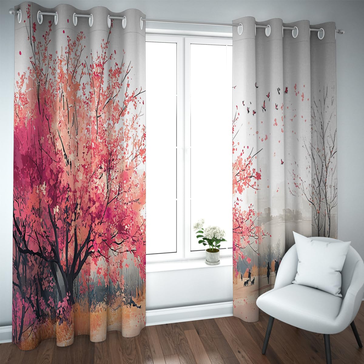Rideaux occultants motif cerisier pour salon ferme romantique et chambre cosy
