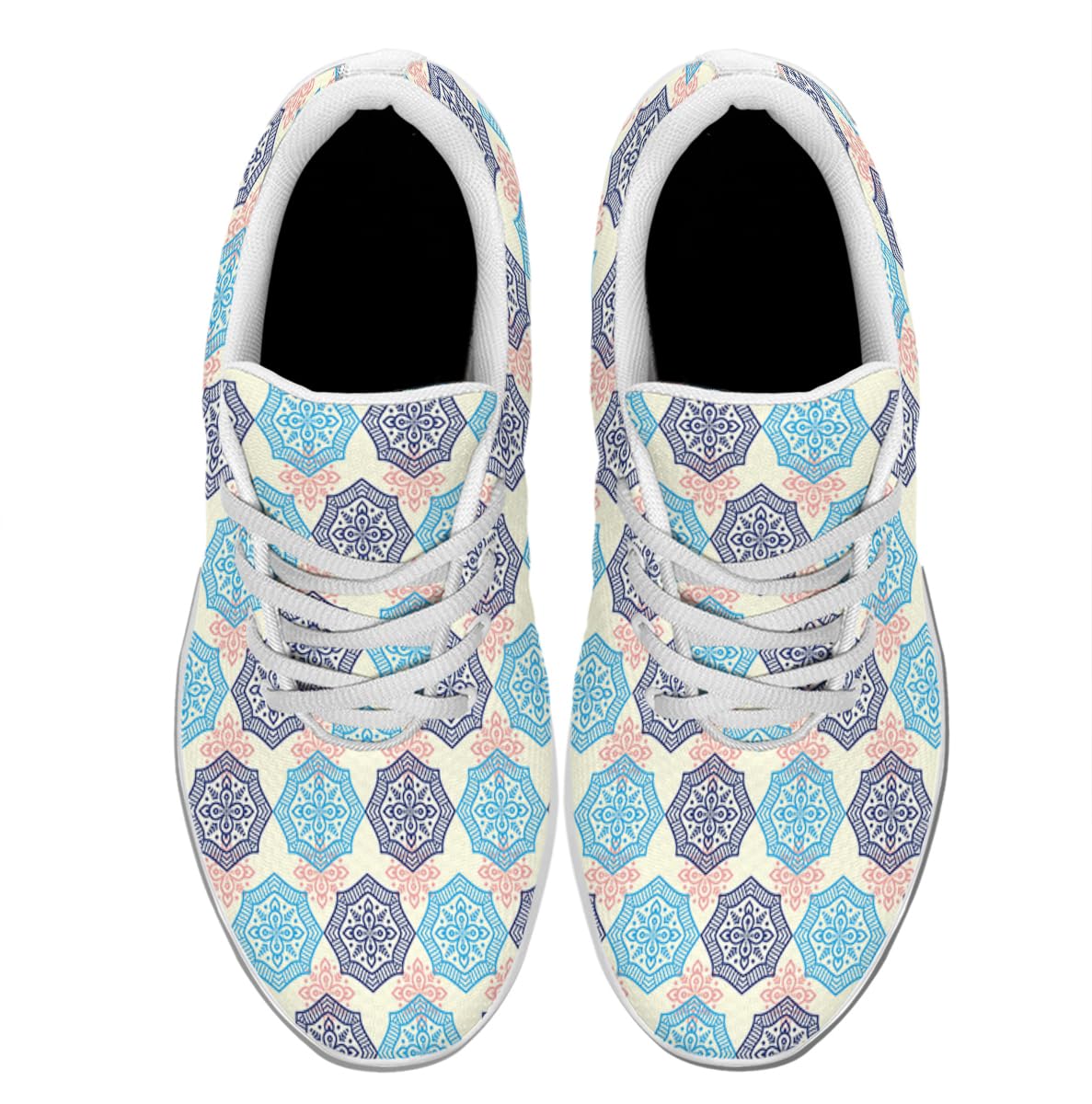 Women Men Ethnic Floral Prints Shoes Slip On Running Shoes Athletic Tennis Sneakers White Size 4