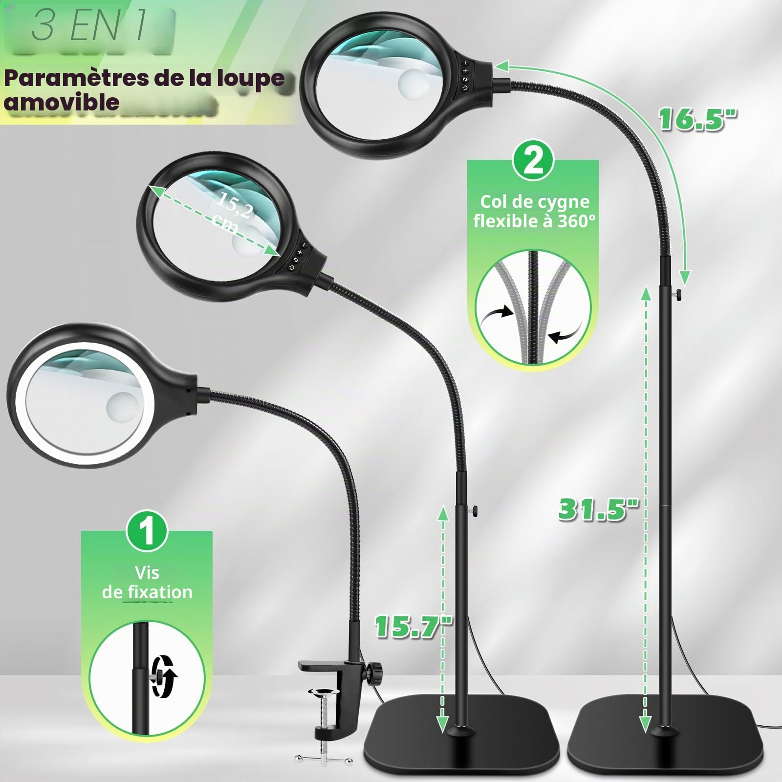 NZQXJXZ 3 en 1 Lampe Loupe avec Lumière et Support