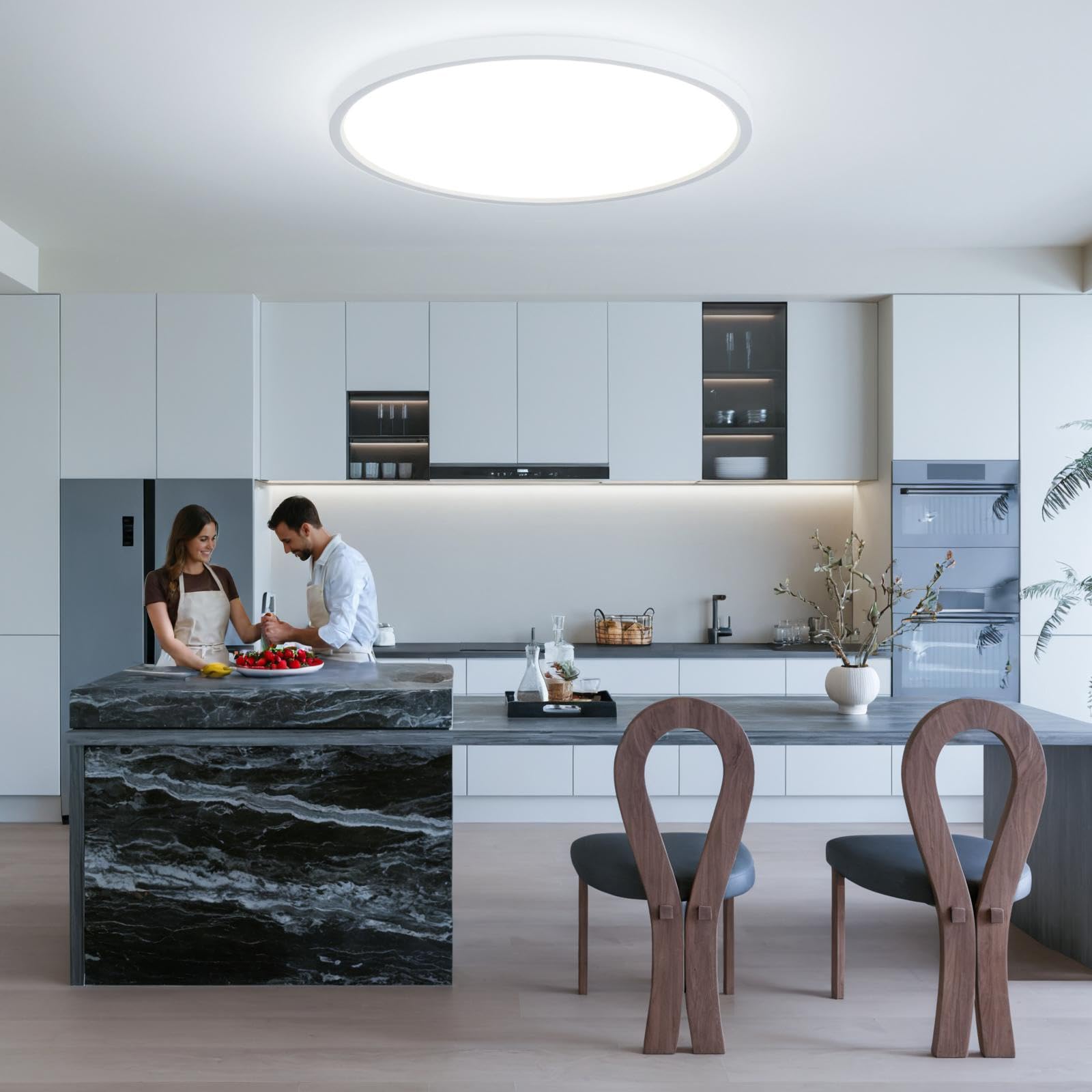 kuwork Plafones Led Techo Dormitorio, Lampara Techo Cocina 48W, IP44 Impermeable Lampara para Baño Sala Balcón, 6500K Blanco Frío, Ø40 cm