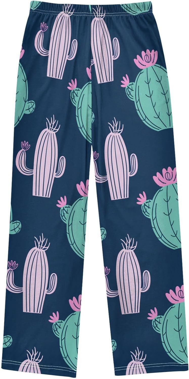 J JOYSAY Blooming Cactus Plant Darkblue Pajamas Pants Soft Long Pajama Bottoms Lounge Sleep Pants Size S-XL