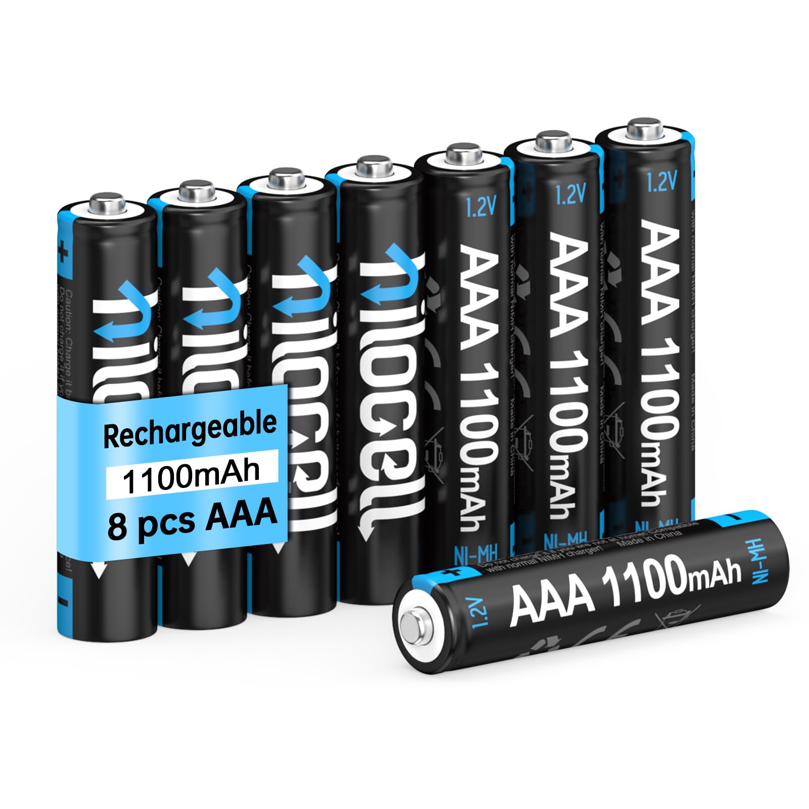 Rechargeable AAA Batteries 8 Pack, Long-Lasting Triple A Batteries, Ni-MH 1100mAh (No Charger Included)