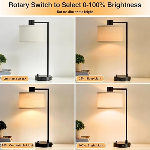 Miniatura 3 de Luvkczc Lámpara de mesa para dormitorio, juego de 2 con puertos USB C+A, lámpara de noche regulable totalmente continua con pantalla de lino,