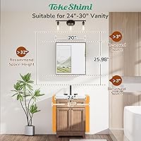 Vista 8 de TokeShimi Botiquín empotrado de 20 x 26 con espejo montado en la pared, botiquín negro de aleación de aluminio con espejo, espejo biselado de metal