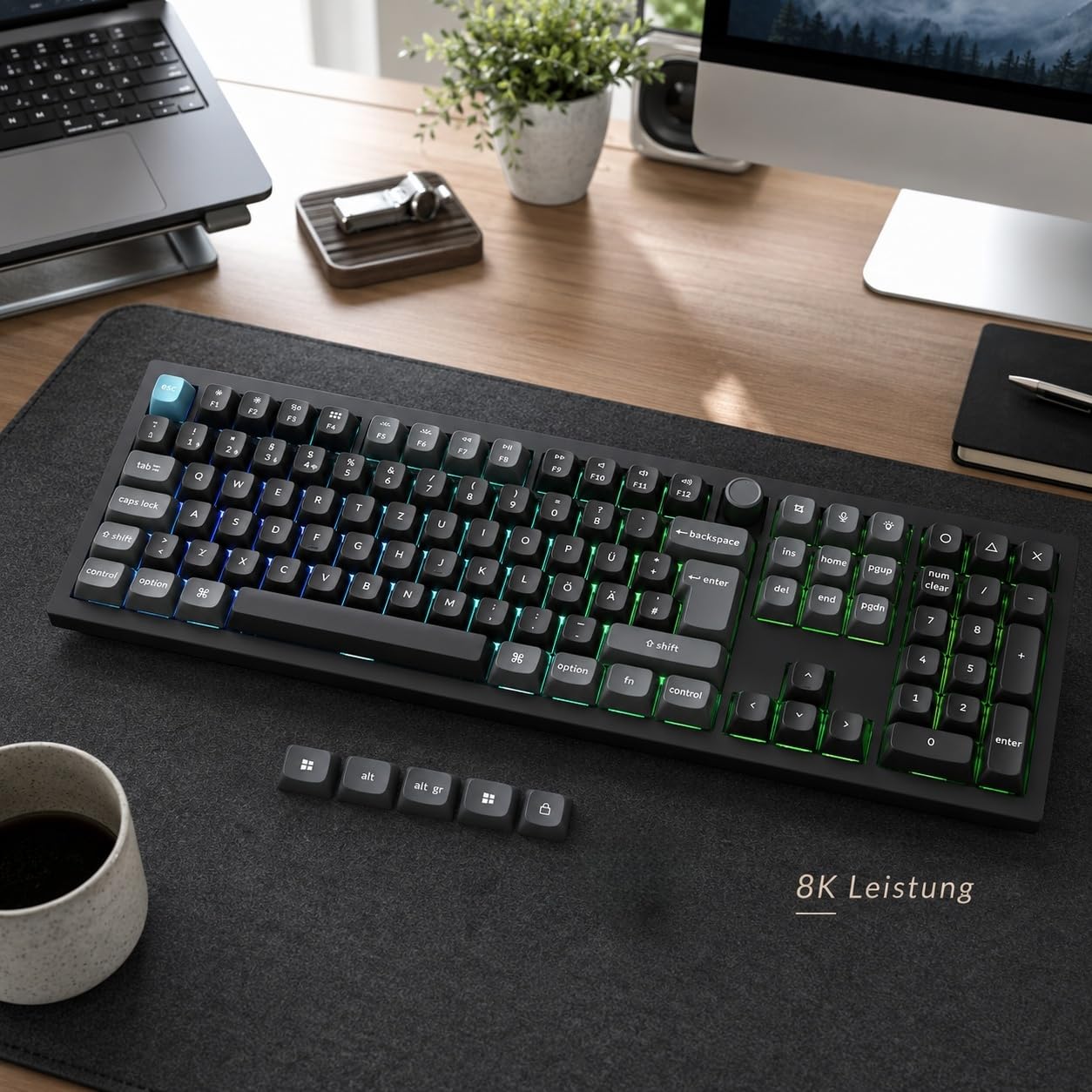 Keychron Q6 Ultra 8K Kabellose Mechanische Tastatur – 100% Vollformat, 8K Hz Abfragerate, ZMK Firmware, 660h Akku, Aluminiumgehäuse, Hot-Swap, RGB, für Mac/Windows (Brauner Schalter)