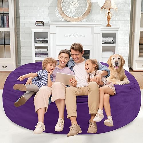 Miniatura 54 de Homguava Sillón tipo puf de 4 pies: Pufs de 4' con espuma viscoelástica rellena, grandes sillones tipo puf, sofá suave con funda de terciopelo Negro