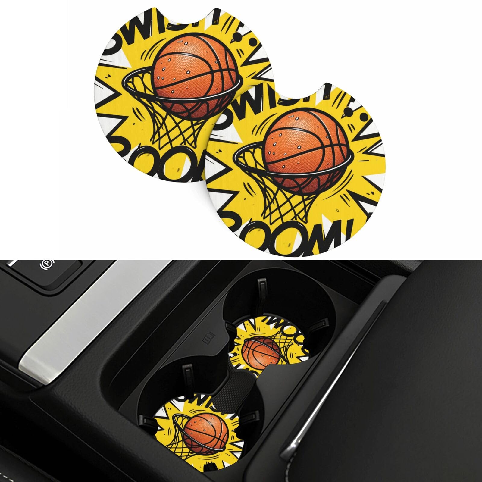 2 Pack Car Coasters,2.7" Universal Car Cup Holder Coasters Non-Slip Neoprene Cup Pad Mat Coaster Car Interior Accessories for Women Men Basketball