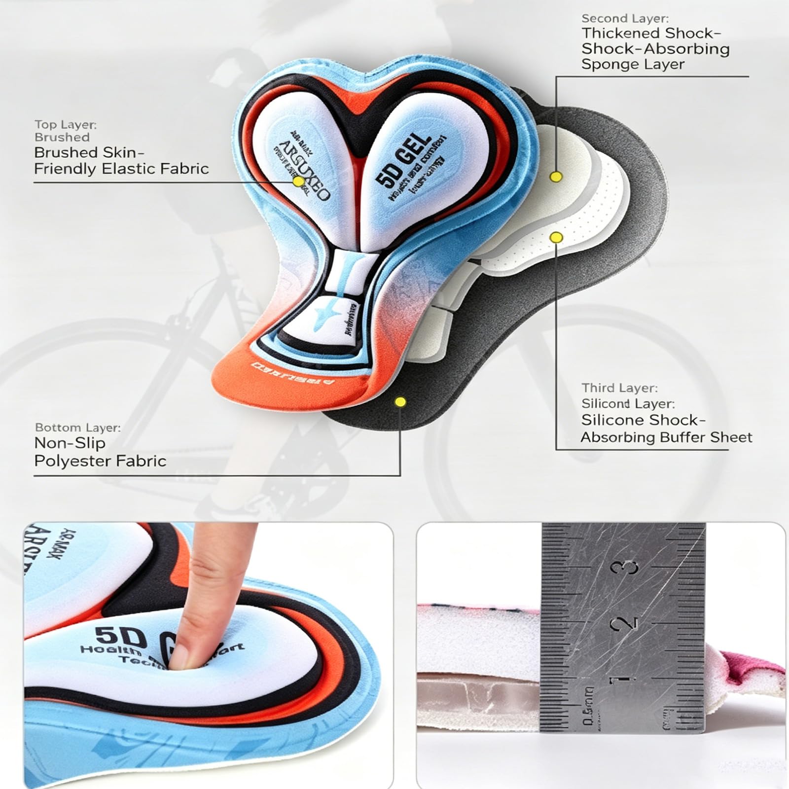 Intimo da Ciclismo Donna Short Imbottiti 5D Leggeri Traspiranti Asciugatura Rapida, Pantaloncini Intimo da Bici a Vita Alta Antiscivolo per Spinning, MTB, Strada