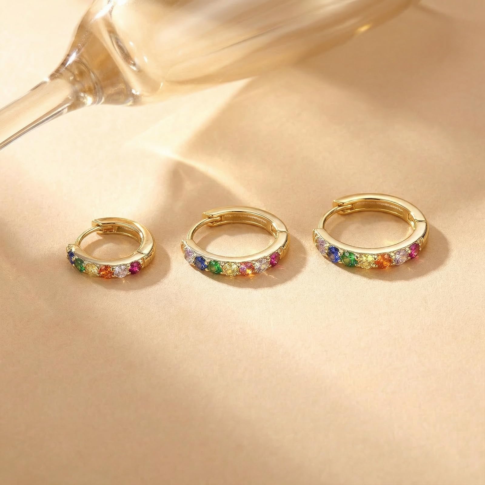 Regenbogen Ohrringe Creolen Kinder Silber 925 Mädchen Kleine Creolen Damen mit Bunten Zirkonia-Steinen (12/14/16 mm)