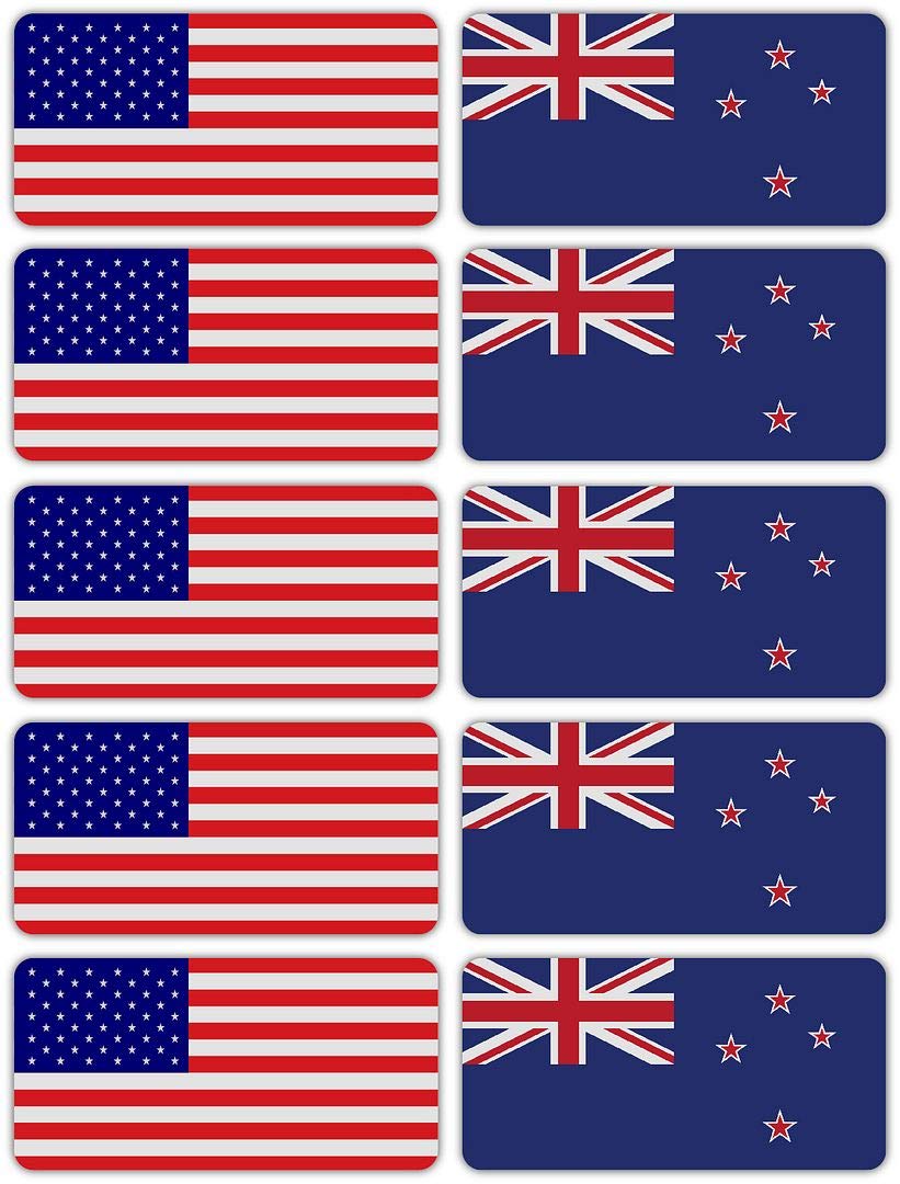 (x10) 3M Reflective New Zealand and US Flag Stickers | Versatile Safety Decals | Hard hats, laptops, bikes, toolboxes