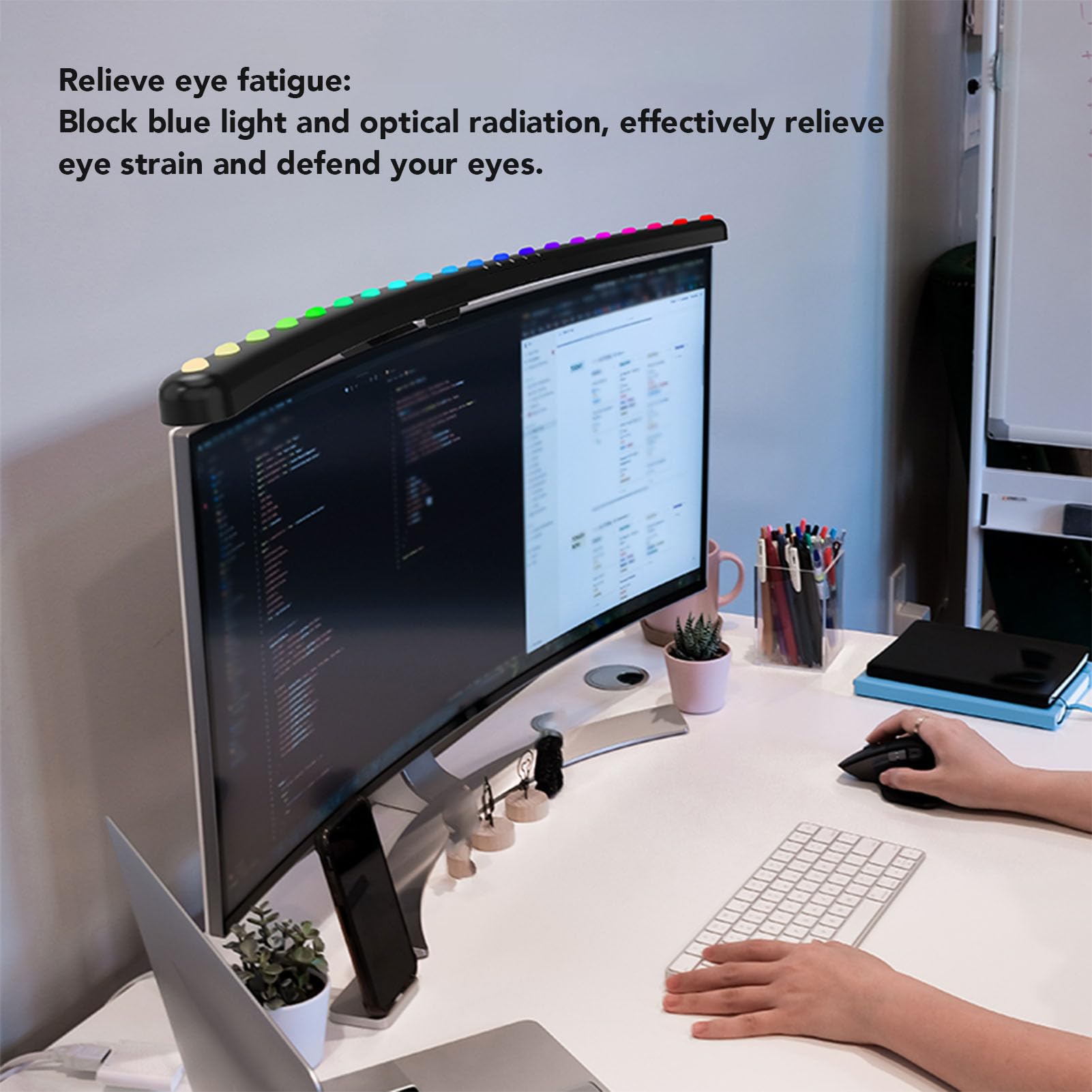 Barre Lumineuse de Moniteur Incurvée, Lampe de Moniteur D'écran pour Le Soin des Yeux, Lampe de Travail LED de Lecture USB avec Gradation Continue, Minuterie, Commande Tactile