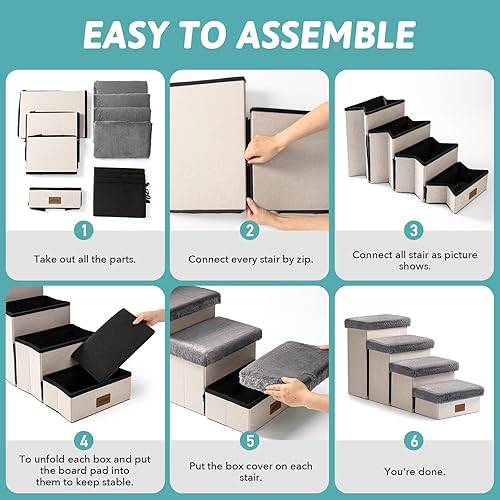 Miniatura 7 de Escaleras para perros pequeños, escaleras para mascotas con almacenamiento y escalones ajustables para camas altas y sofá, rampa para mascotas para