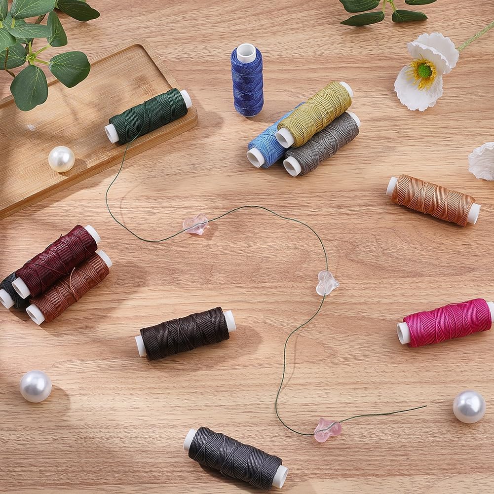 393.7 Yards 12 Colors 0.5mm Wax Coated String Thin Lace Cord Round Waxed Thread for Leather Upholstery Sewing Stitching Bookbinding Beading Micro Knotting Braiding