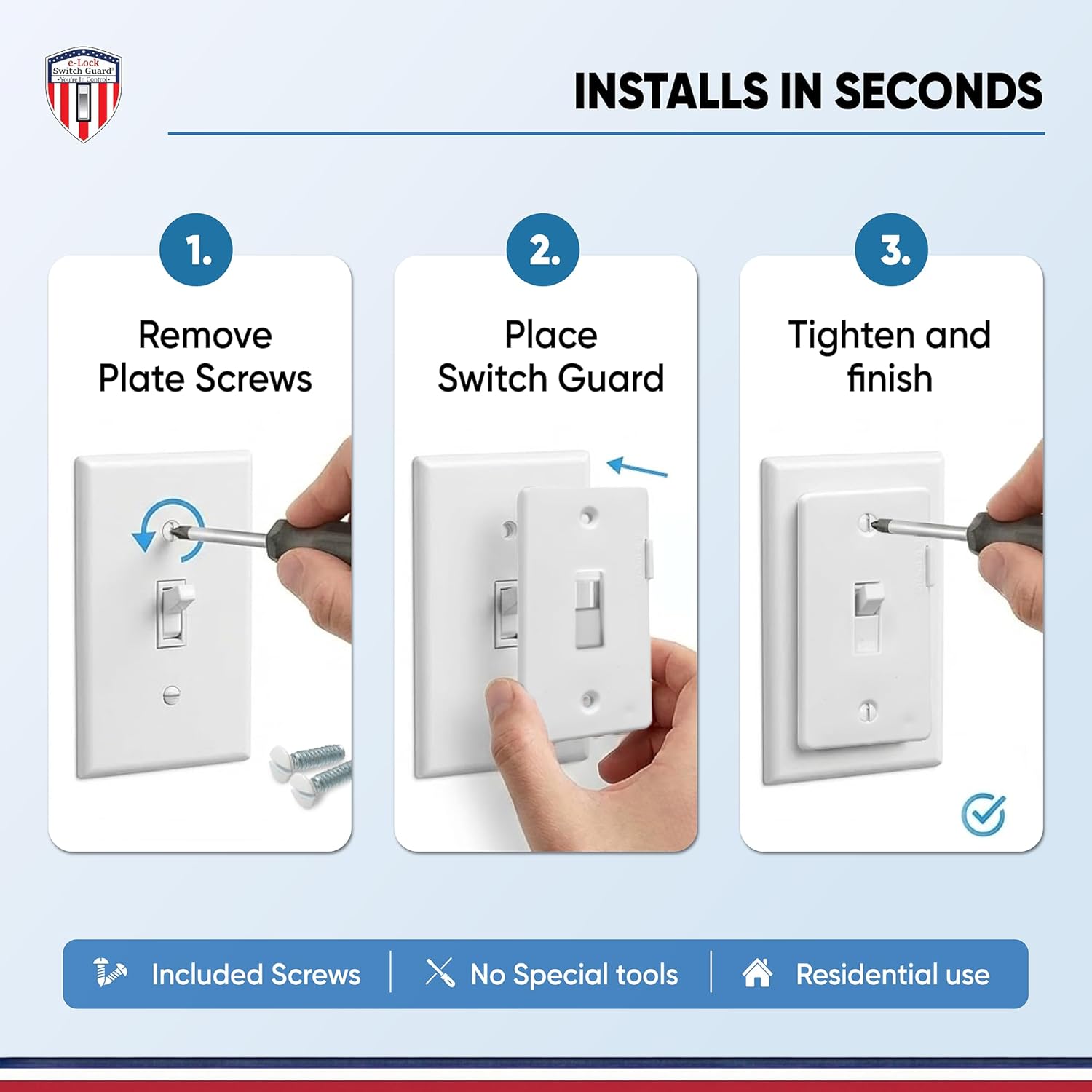 eLock Switch Guard for Toggle Switches | Child Proof Light Switch Lock with ON/OFF Push Button | Made in USA | Protect Devices, TV's, Security Camera, Gas Fireplace | Safety Cover | White | 4 Pack