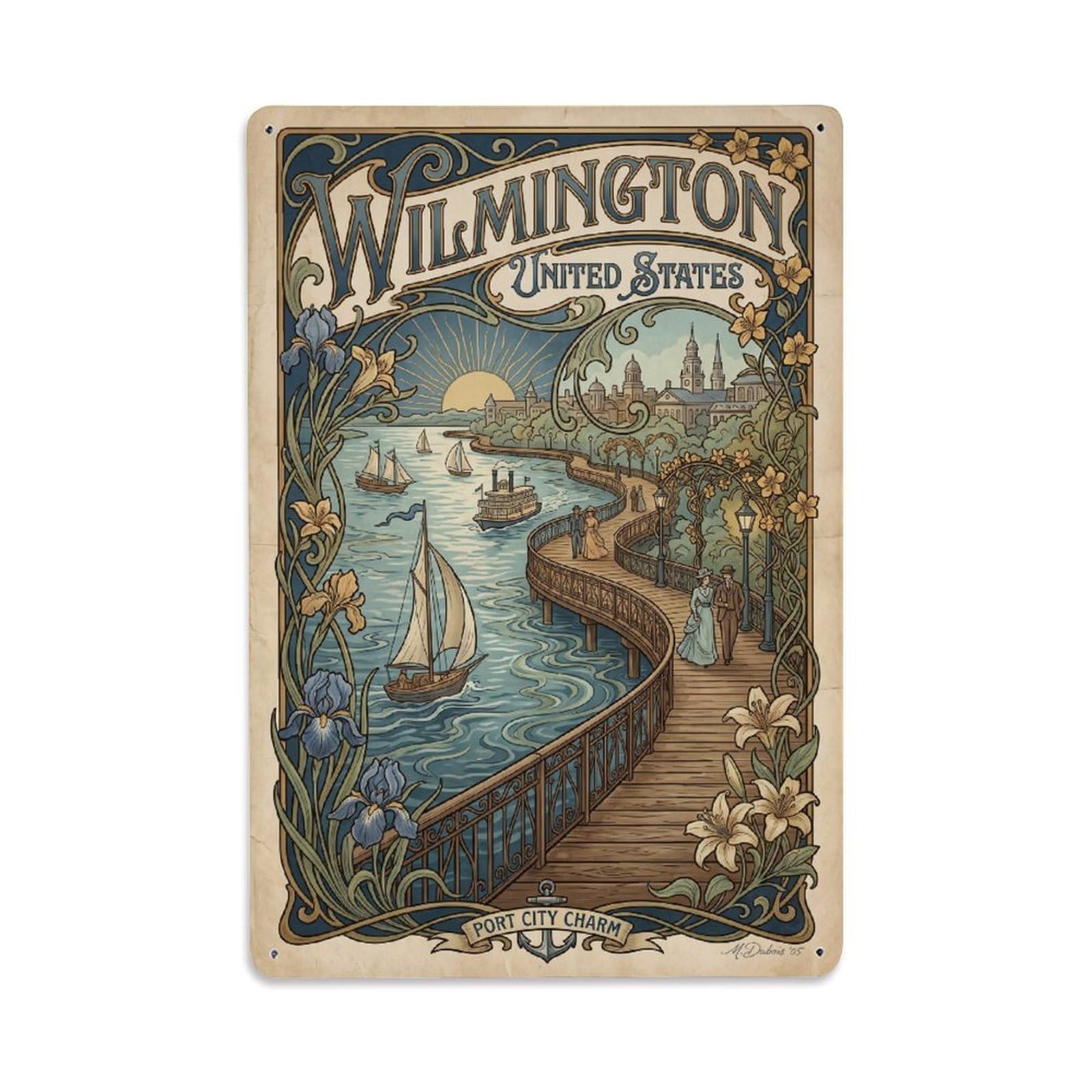Xanthor Style Usa Wilmington Nc Vintage Travel Metal Tin Sign