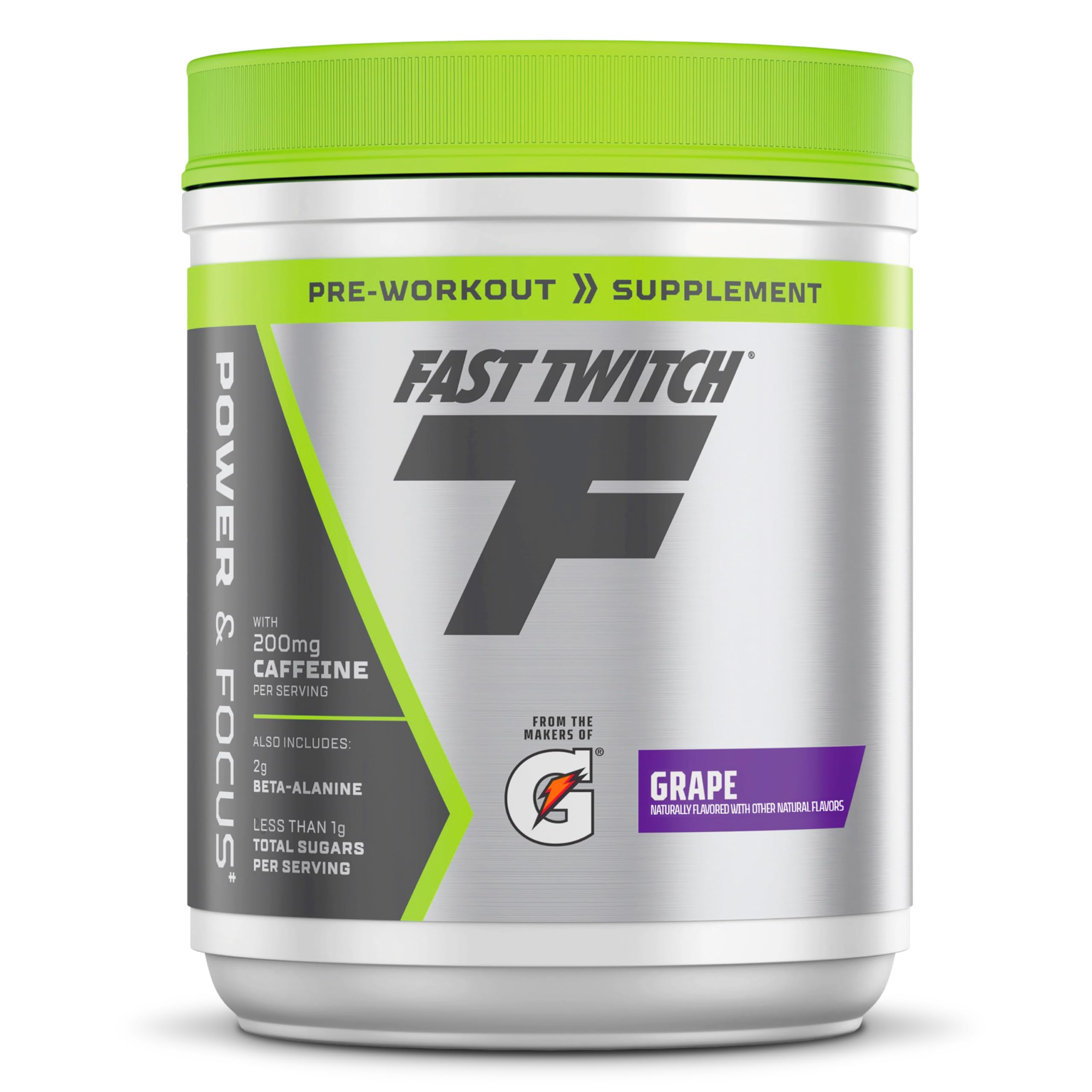 Fast Twitch from the makers of Gatorade,Caffeinated Pre-workout Supplement Mix,Grape,1.01lb (Pack of 1),3.5g L-Citrulline,3g Betaine,2g Carnosine beta-alanine,Vitamin B6,B12 and 200mg caffeine
