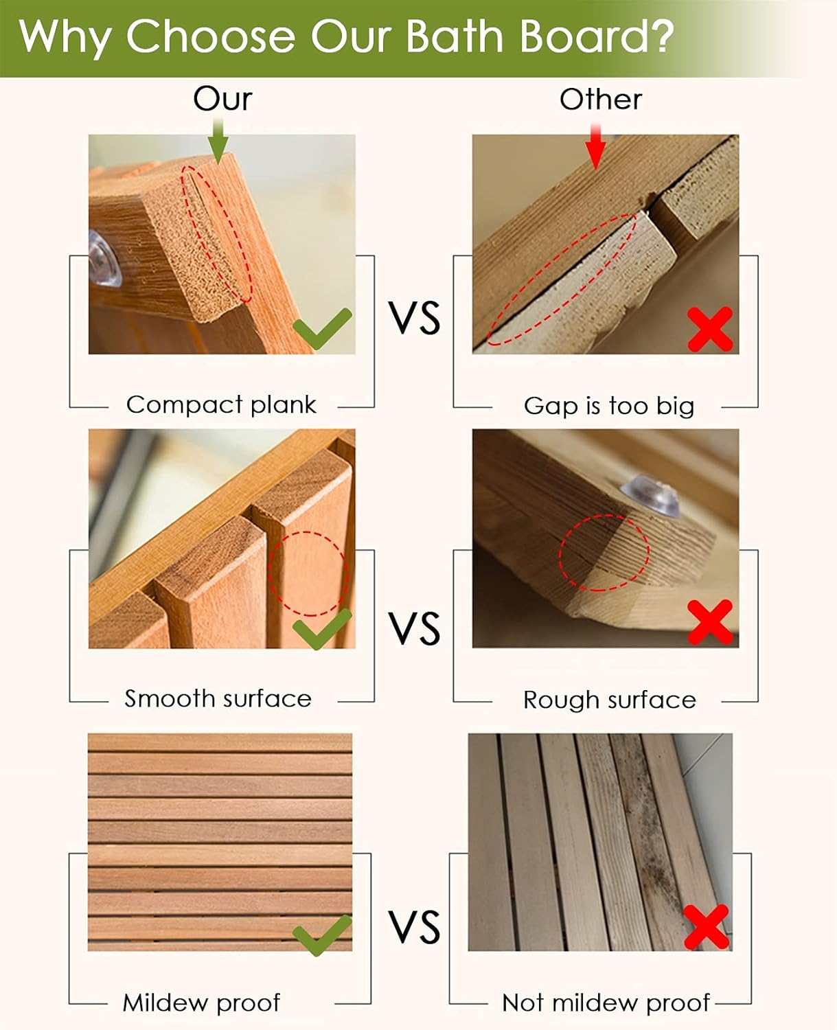 Teak Shower Mat for Inside Shower,Rectangle Square Waterproof Bath Floor Mat Extra Large Wooden Doormat,Bathroom Bathtubs Mat Slatted Design (80cmx100cm)