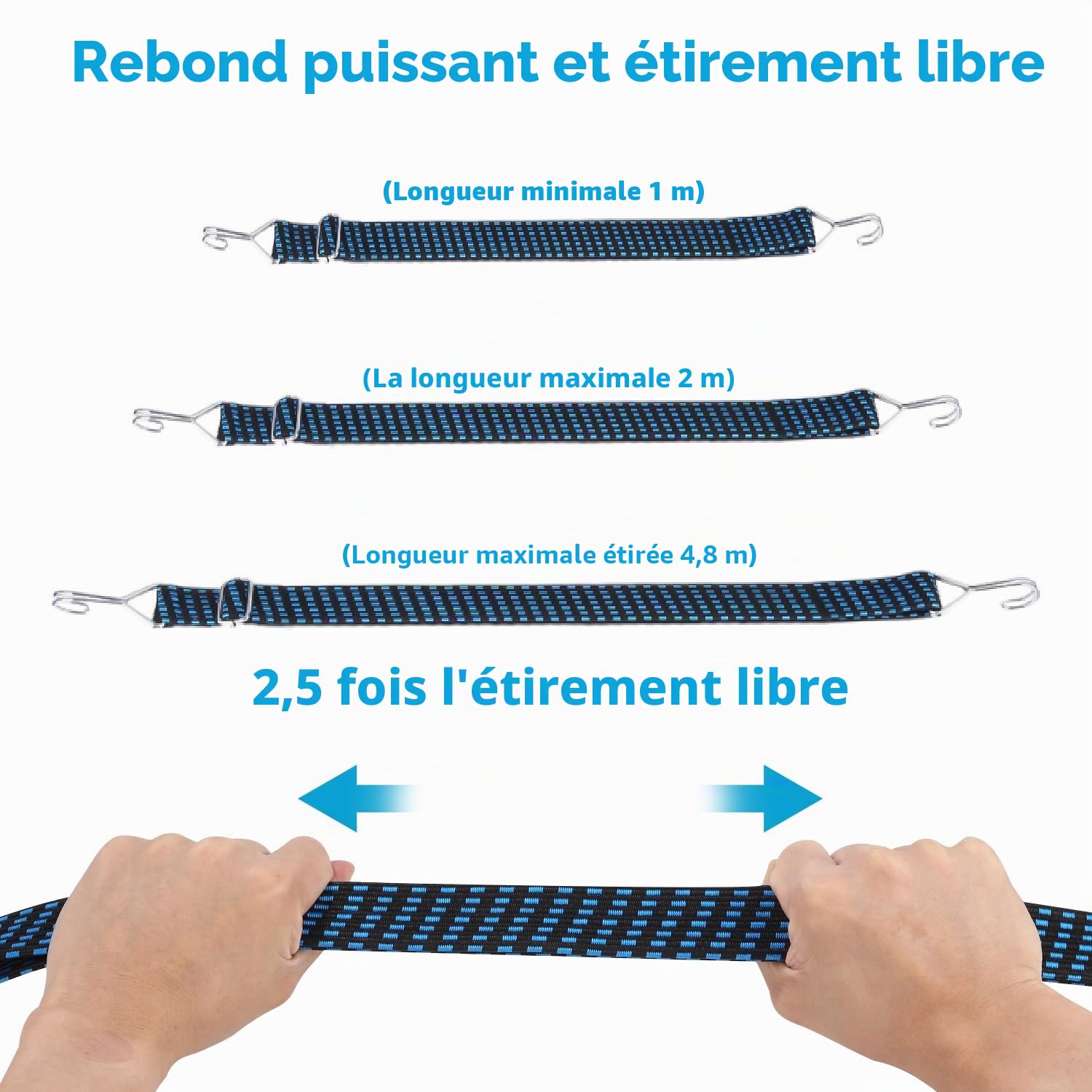 Tendeurs Elastique avec Crochets 8 pcs, 2M Plat Tendeur de Bagages, Réglables Tendeur Bagages, 2,5 Fois l'élasticité avec Doubles Crochets pour Transport de Bagages Voiture Moto Camping