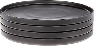 StoneLain Celina Black Matte Stoneware Dinner Plates Set of 4 - 10.25" Coupe Round Plates, Mid-Century Modern, Dishwasher Microwave Safe