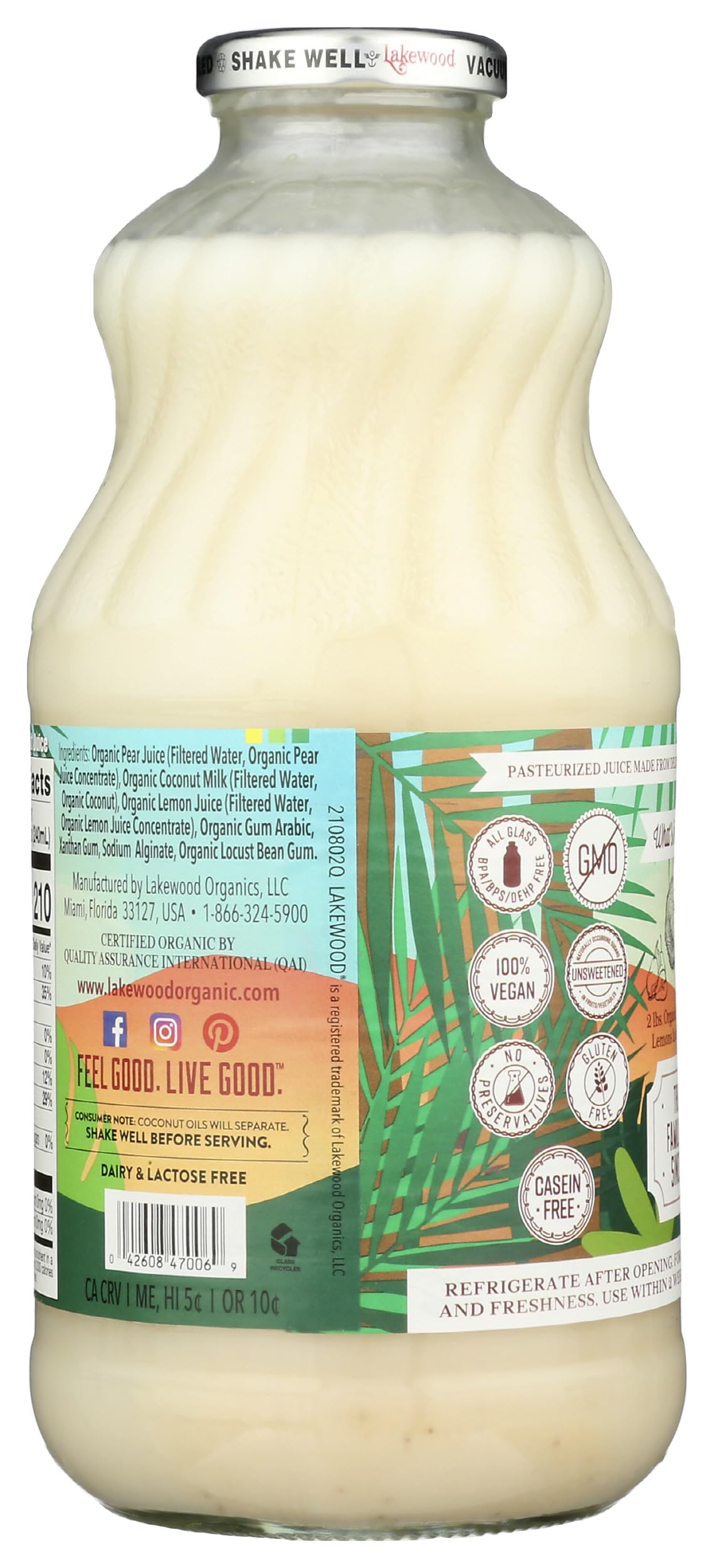 LAKEWOOD JUICE COCONUT MILK ORG, 32 FO