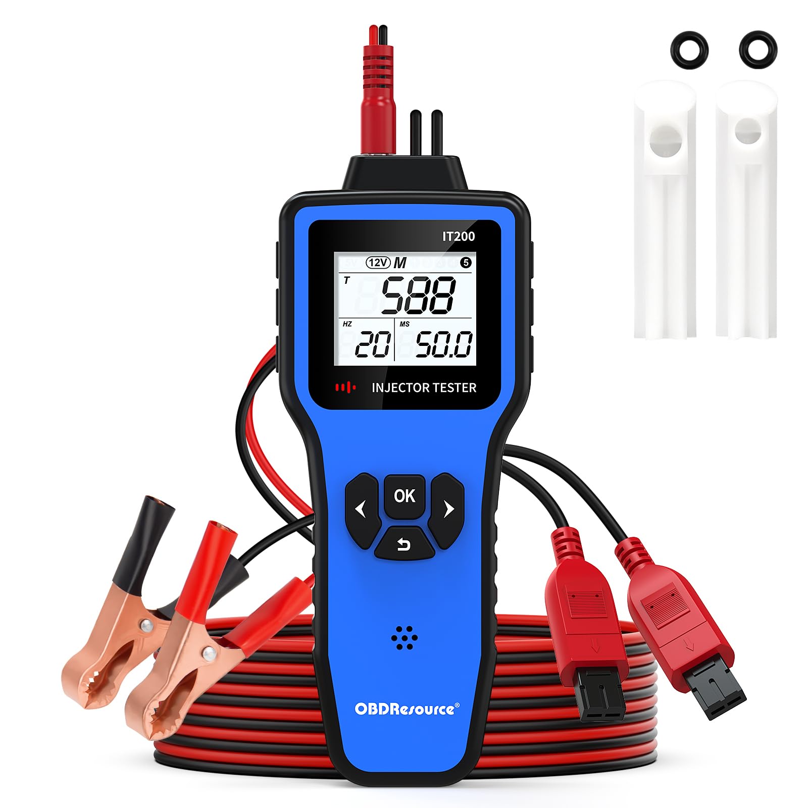 OBDResource Tester digitale a doppio iniettore, 5 V/12 V, tester per iniettori diesel, 5 modalità di prova e display HD, con 2 adattatori per pulizia iniettori