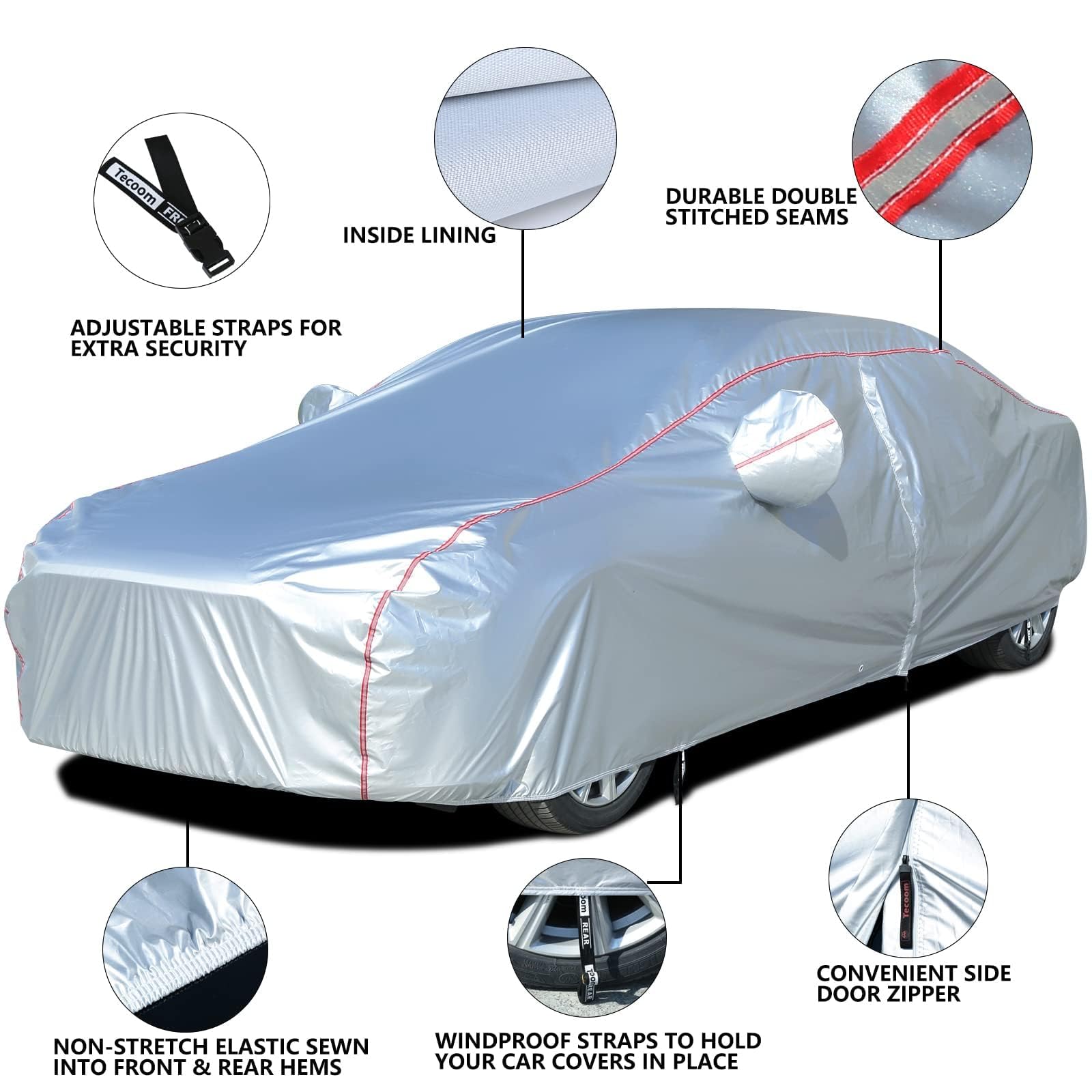 Tecoom Car Cover Waterproof All Weather Fit For Tesla Model 3 Toyota Corolla 2000-2023 Honda Civic 1991-2023 Kia — view 3
