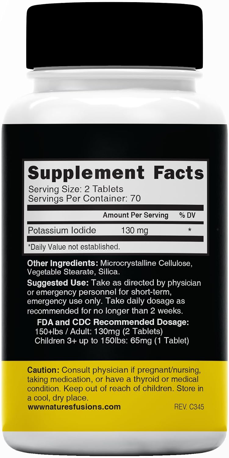 Potassium Iodide Tablets (Pack of 2) 130mg - 280 Tablets EXP 10/2032 - YODO Naciente - KI Pills - Yoduro de Potasio - Nutri Supplements