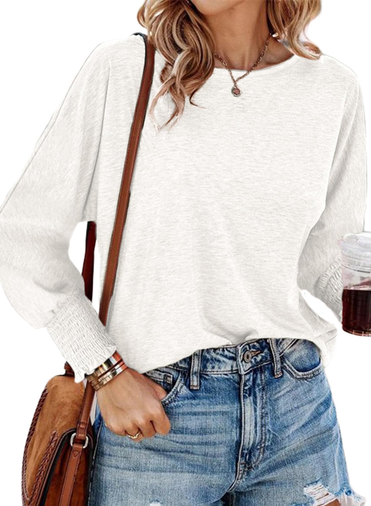 Dokotoo Long Sleeve Tops 2024 Batwing Sleeve Oversized Fashion T Shirts for Women Crewneck Casual Loose Shirts Basic Tee