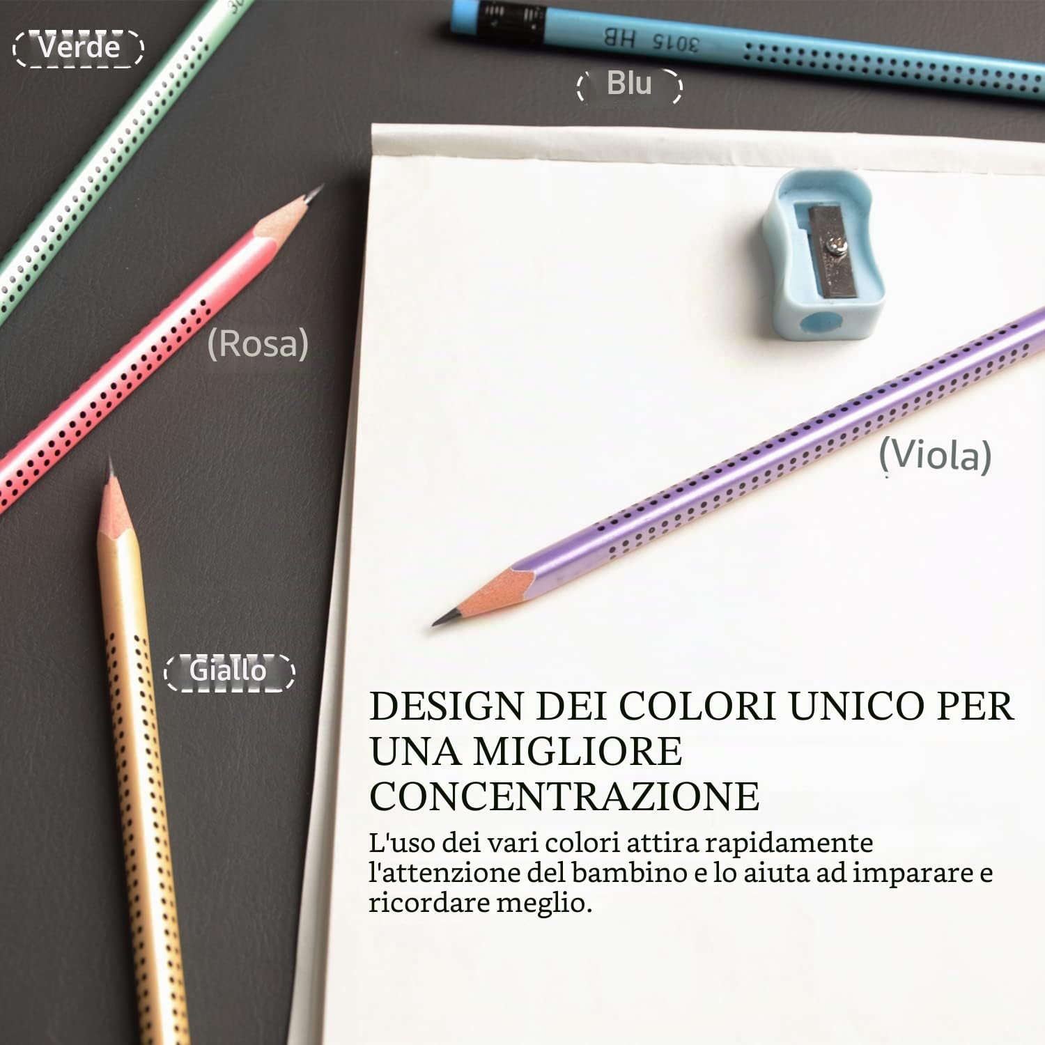 Set di 30 matite HB triangolari pre-affilate con gomma e temperino - Blu