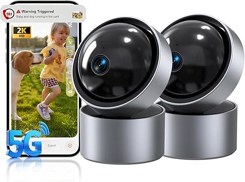 Cámaras interiores 2K para seguridad del hogar, 2 paquetes de cámaras de seguridad 5G y 2.4G para interiores con 360PanTilt, visión nocturna,