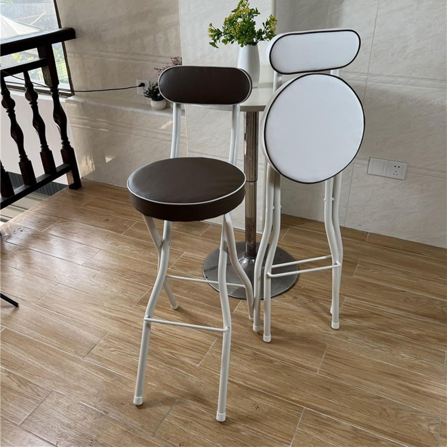 Folding Stool with Backrest, Stackable Commercial Seat, Home Office Desk Chair, for Kitchen Island Shop Cafe Dining Room(White,55cm)