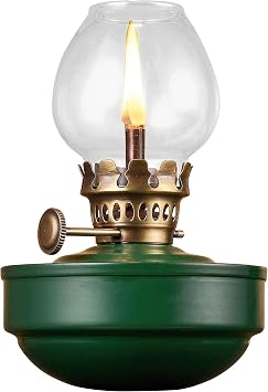 Oil Lamp - 5 Tall Nautical Lamp with Naval-Style Weighted Body and Glass Bulb - Decorative Kerosene Lantern with Adjustable Wick - Oil Lamps for Indoor or Outdoor Use by Kings County Tools Green