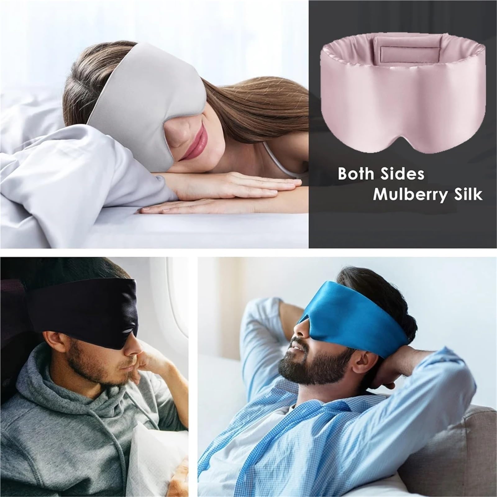 Maschera for Dormire in Seta di gelso, 3 Pezzi, Copertura for Gli Occhi in, Maschera for Oscurante for Chi Dorme Lato, Benda for da Viaggio Morbida e Liscia per Occhi Notte